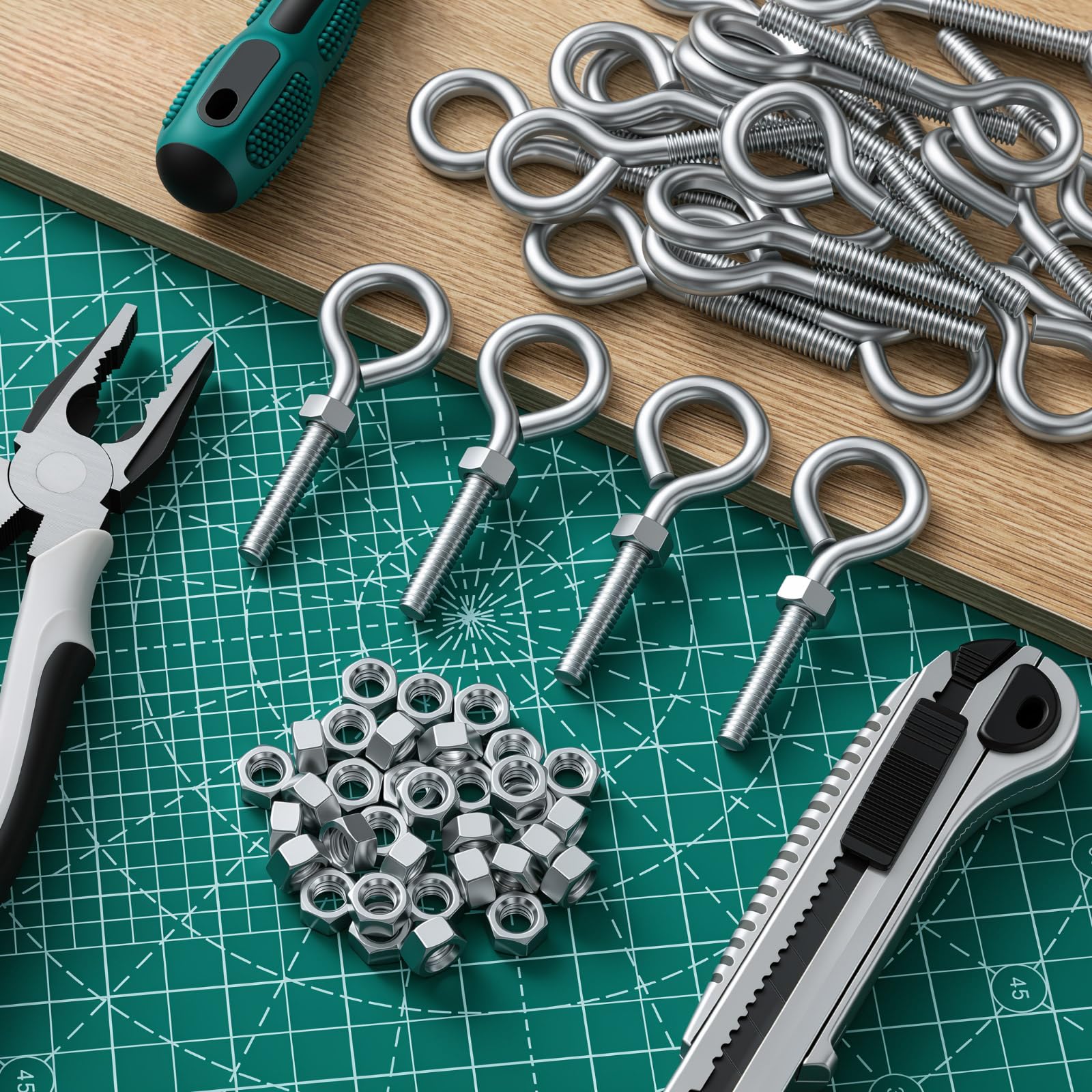 Confezione da 40 bulloni ad occhiello da 5/16-18 x 3-1/4 con dadi in acciaio zincato, ganci a vite per appendere, instradamento e ancoraggio dei cavi, hardware resistente per mobili fai da