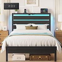 Rolanstar Twin Size Metal Bed Frame with LED Lights, USB/Type-C Charging, Headboard Storage & 10.5" Underbed Space - No Box Spring, 700lbs Capacity