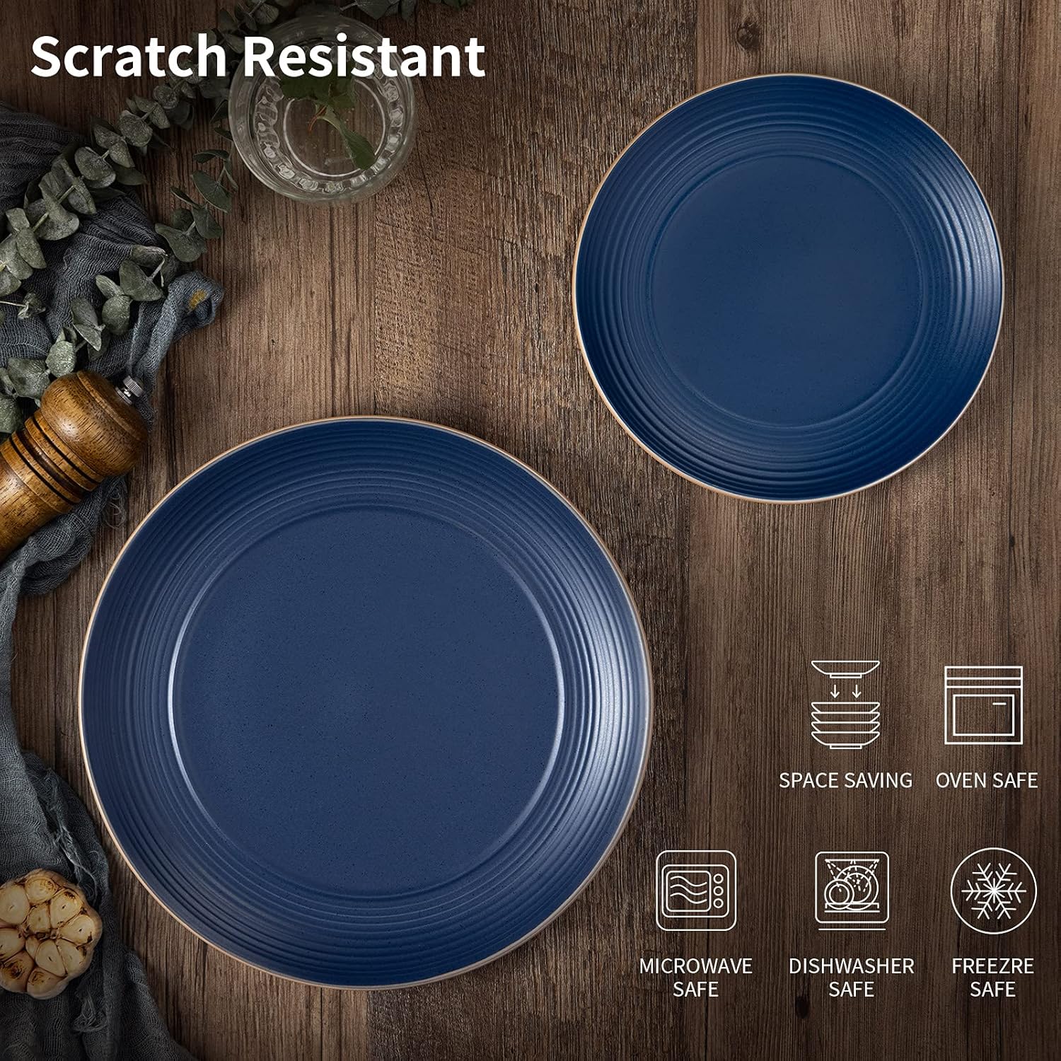  | Dinner Plates Set of 12, Round Ceramic Salad Dessert Plate Set, Perdurable Porcelain Kitchen Dinnerware Dishes for 12-Piece - Dishwasher Microwave Oven Safe, Chip & Scratch Resistant, Haze Blue: Dinner Plates