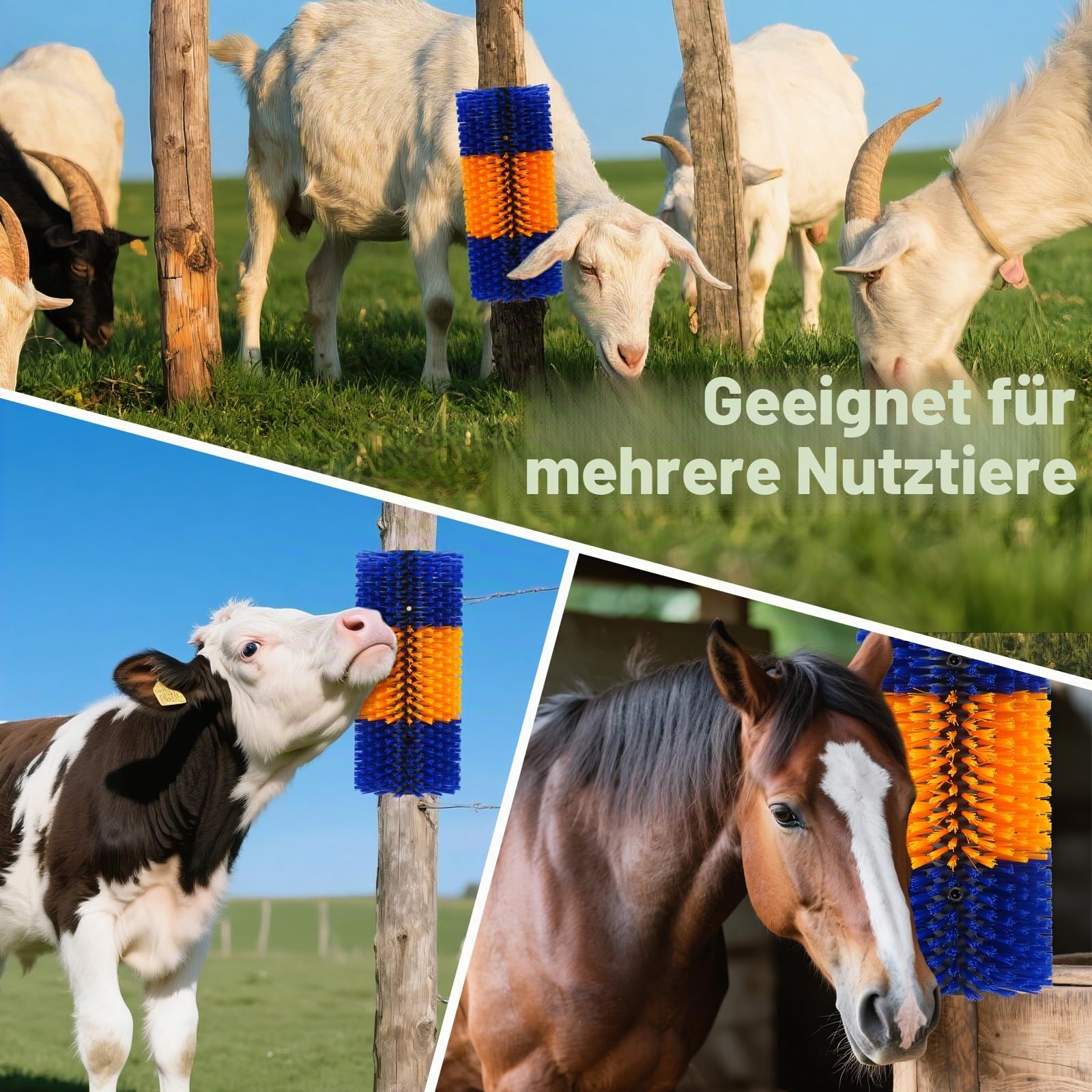 Uross Kratzbürste Pferde für Vieh,Kuhbürste, Rinderkratzer, Pferdebürste und Mähnenbürste,Wurzelbürste für Pferdepflege, Massagebürste zur Linderung von Juckreiz für Haustiere wie Kühe,Schafe(2 Stück)