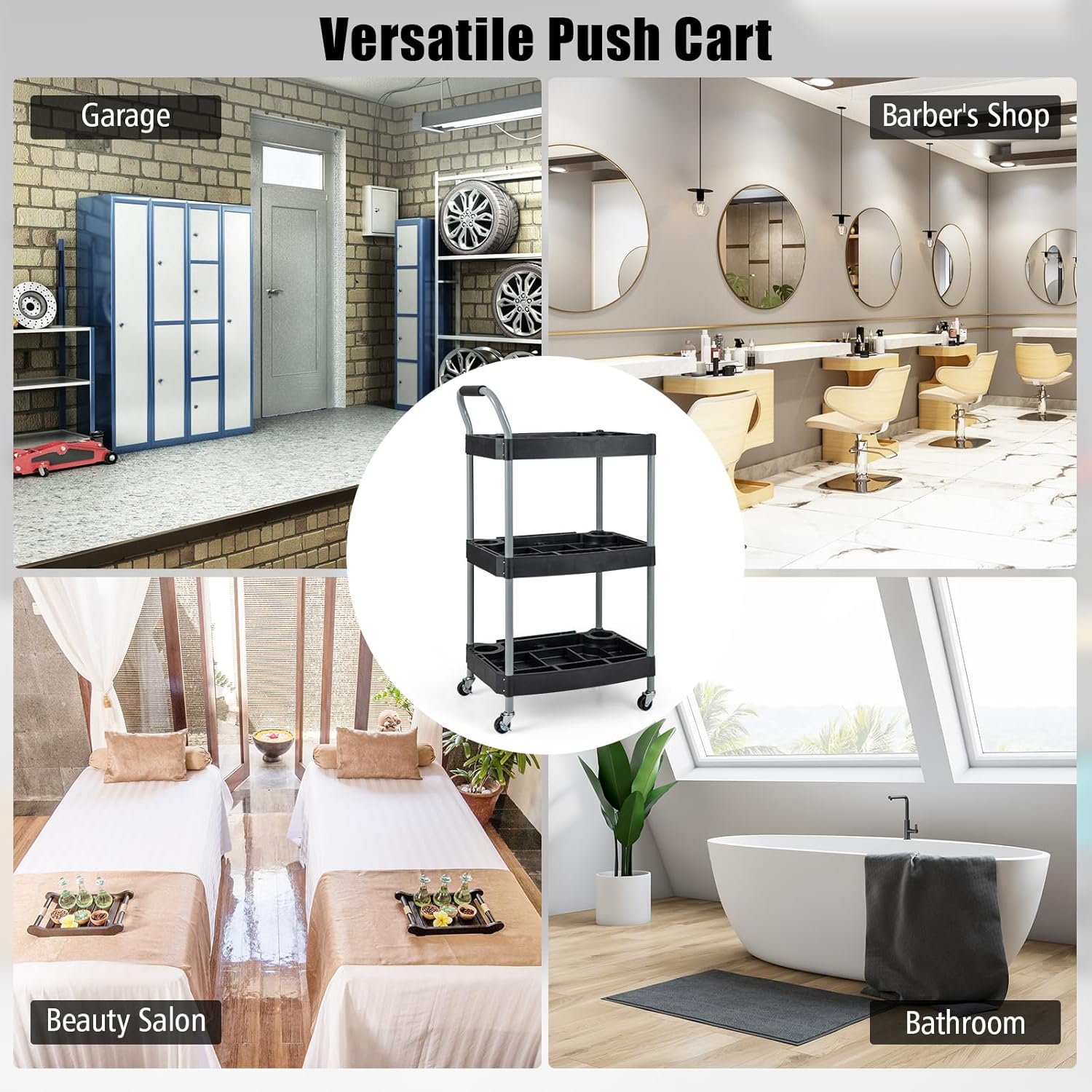 Goplus 3-Tier Rolling Cart, Mobile Tool Cart with Built-in Organizer Divider, Universal Lockable Wheels, Sponged Handle, Utility Cart for Home Garage Workshop (23.5" x 18" x 42")