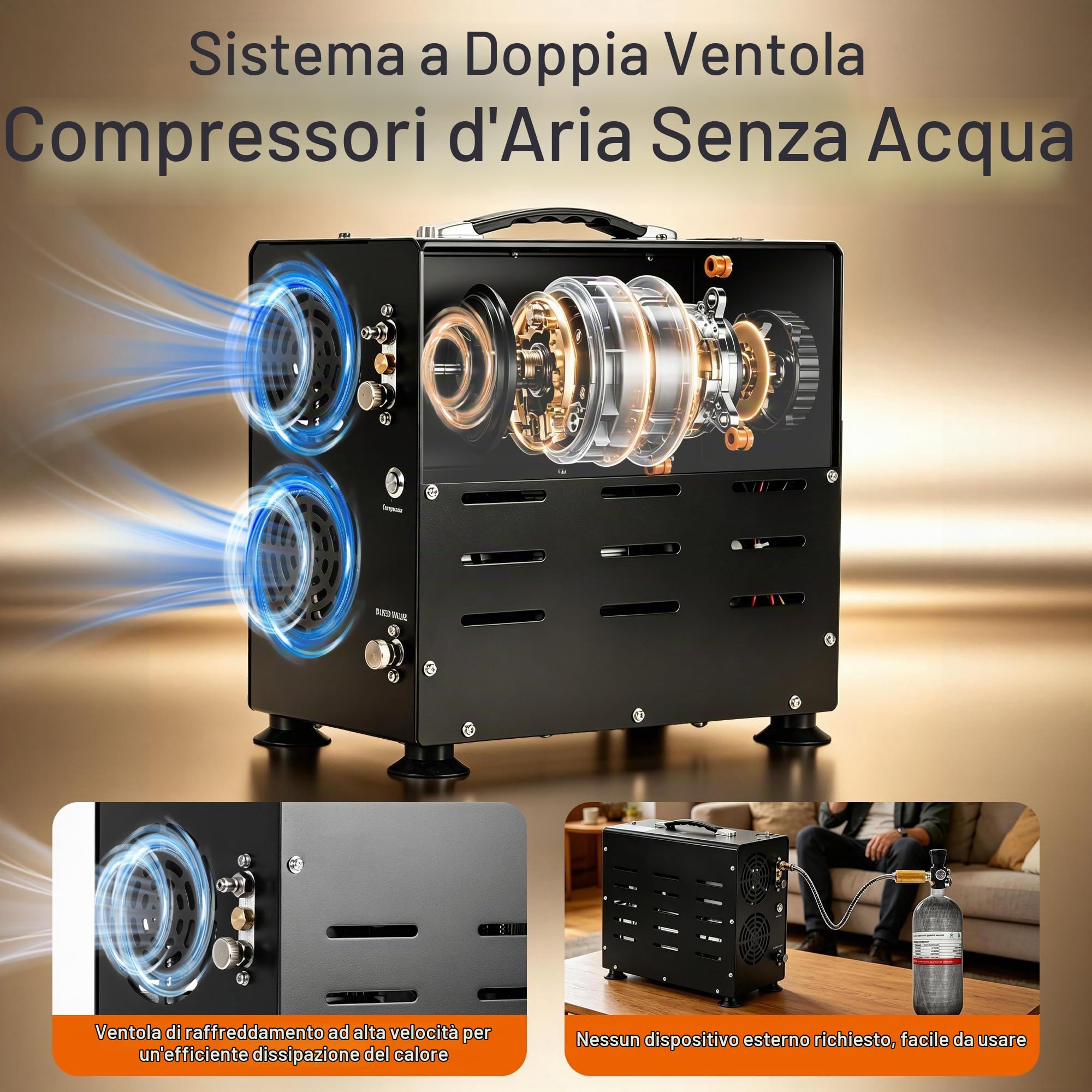 TUXING Compressore d'aria PCP, compressore ad aria compressa a doppio cilindro PCP da 800 W, 4500 PSI con arresto automatico integrato con ventola di raffreddamento per serbatoio ARA/fucile Pcp