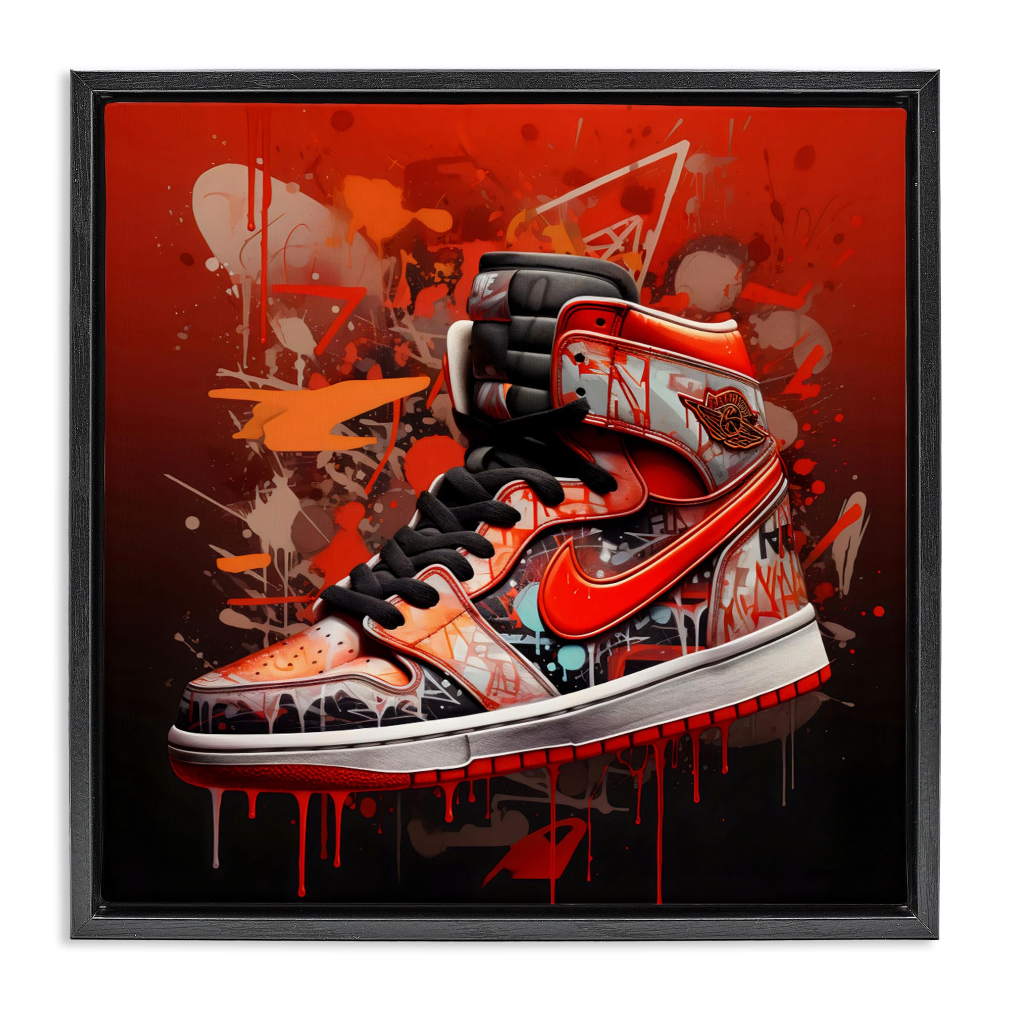 Stupell Industries Red Sneaker Street Graffiti Patterns 'Shades Of Red Sneaker'| Floating Frame Canvas Art