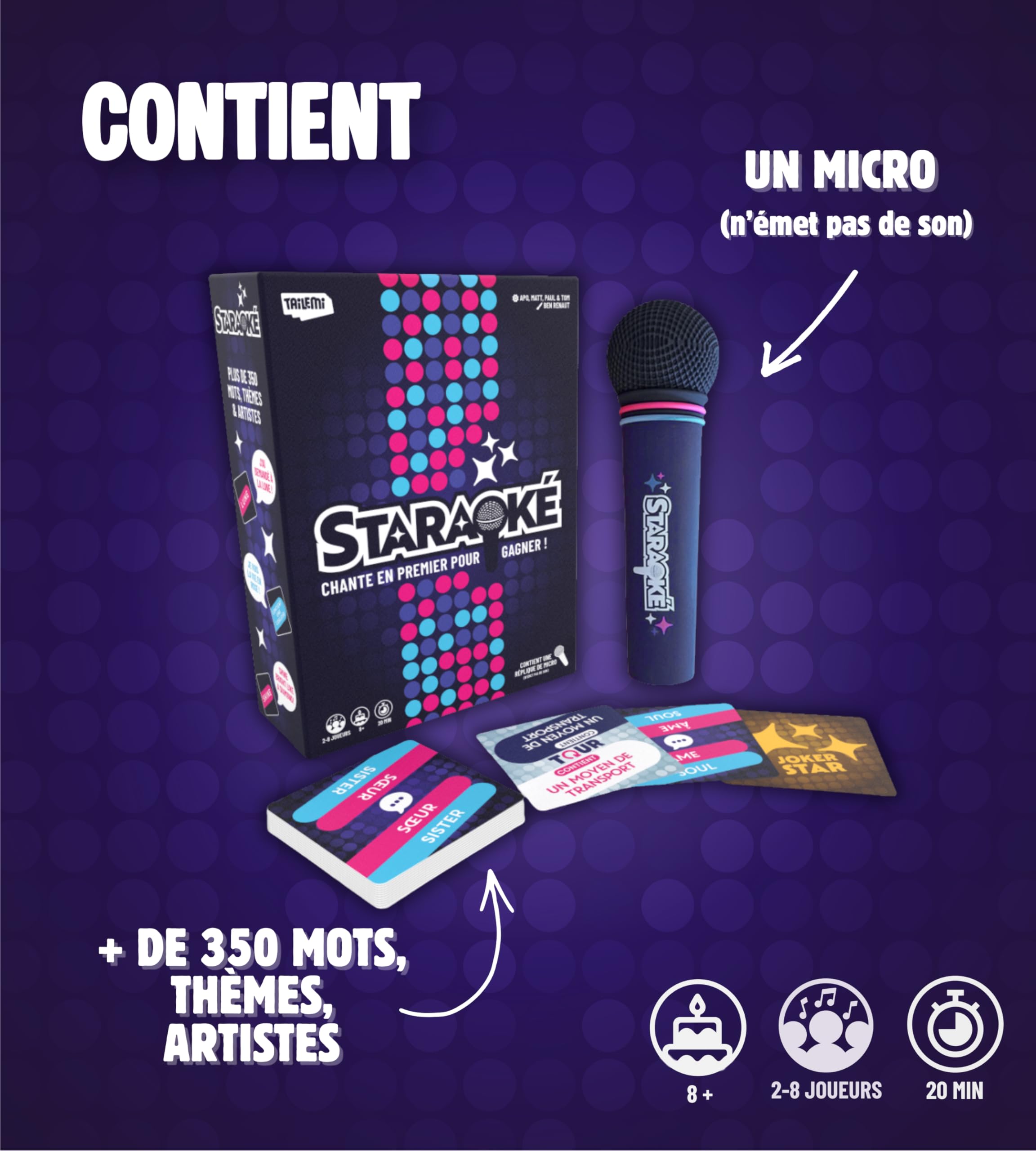 STARAOKÉ Jeu de société Musical drôle - Jeu d'Ambiance 2 à 8 Joueurs 350 Cartes Dès 8 Ans