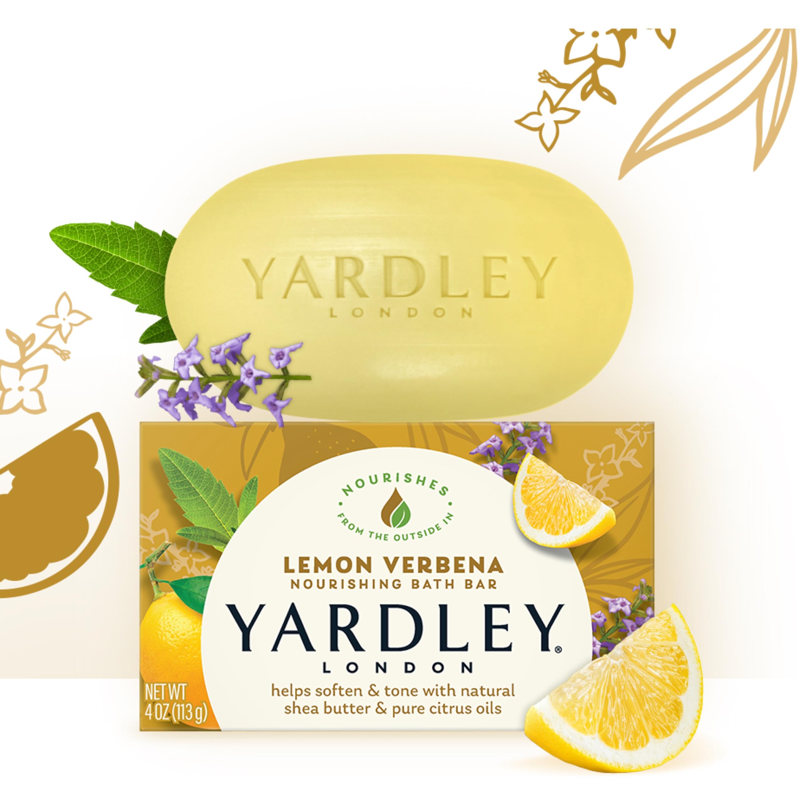 Yardley London Zitronenverbene Seife mit Sheabutter und reinem Zitrusöl, feuchtigkeitsspendend, 120 g (1 Stück)
