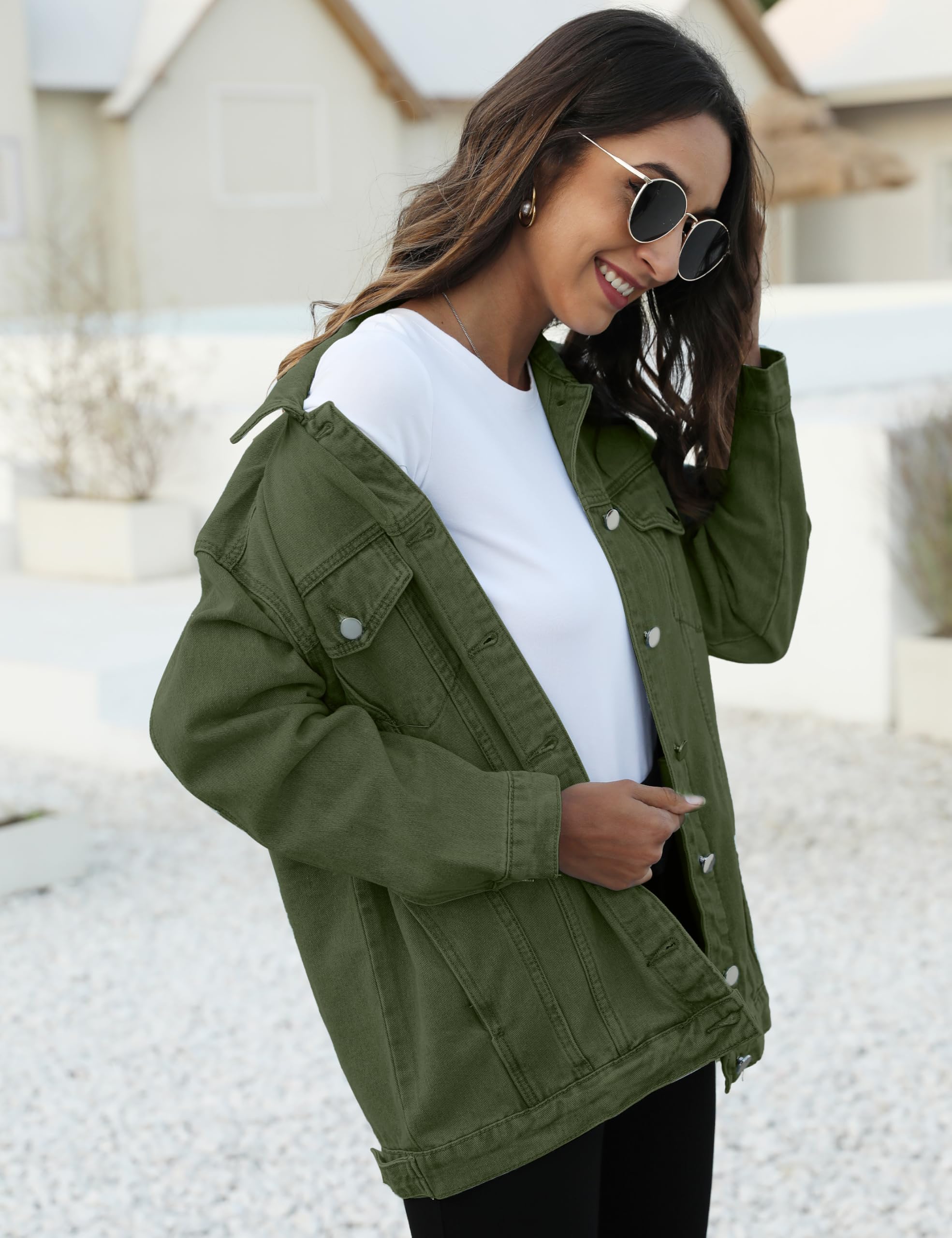 Omoone, Chaqueta vaquera de gran tamaño para mujer, abrigo motero
