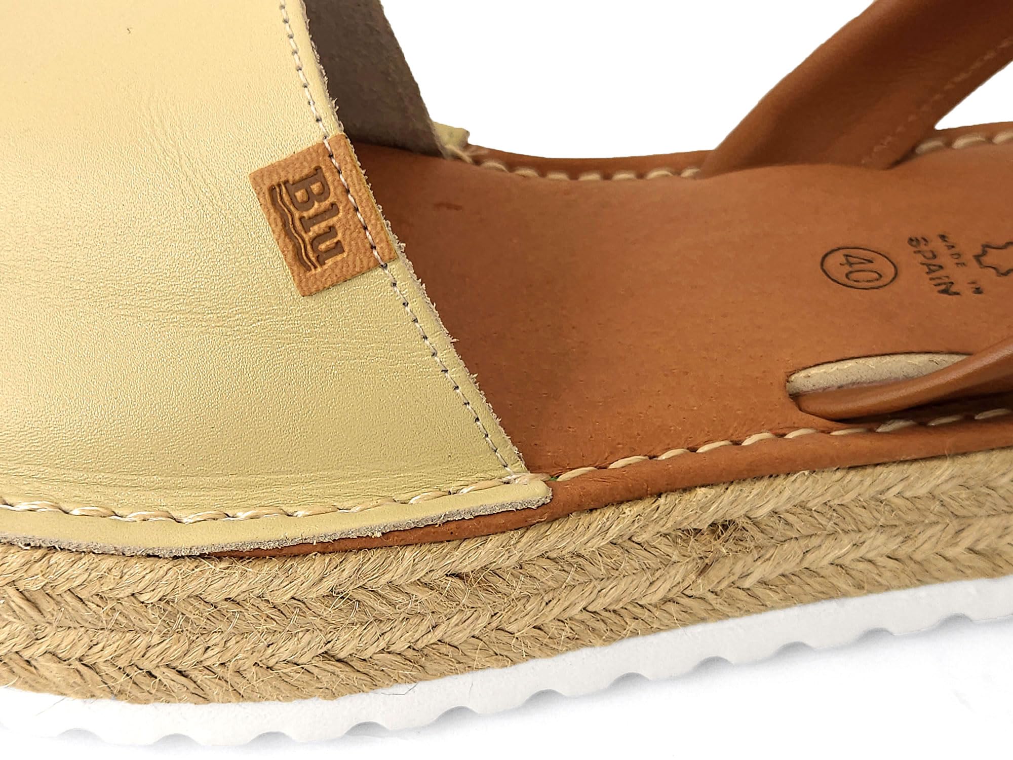 Avarca Sandalias de piel para mujer – Menorquina Plataforma Sandalias con suela de rafia y plantilla acolchada – Fabricado en España