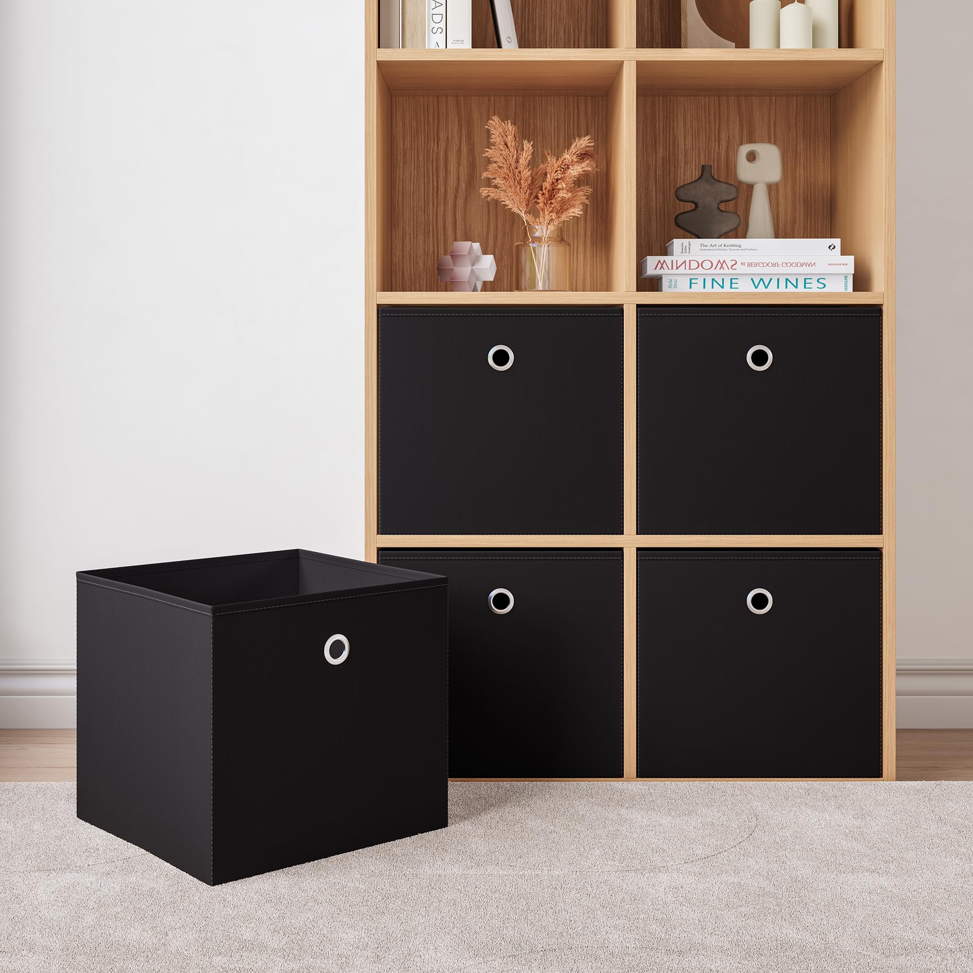 [en.casa] Set de 10 x Caja de almacenamiento plegable 28x30x30cm Juego de 10 Cajas Almacenaje Organizadoras con Asa Contenedores para Ropa o Juguetes Negro