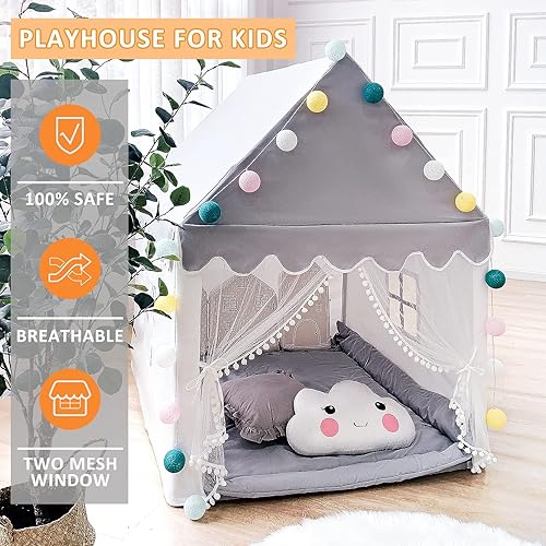 Miniatura 4 de Avrsol - Tienda de campaña para niños gran casa de juegos para niños castillo de hadas para niñas y niños regalo de cumpleaños gris