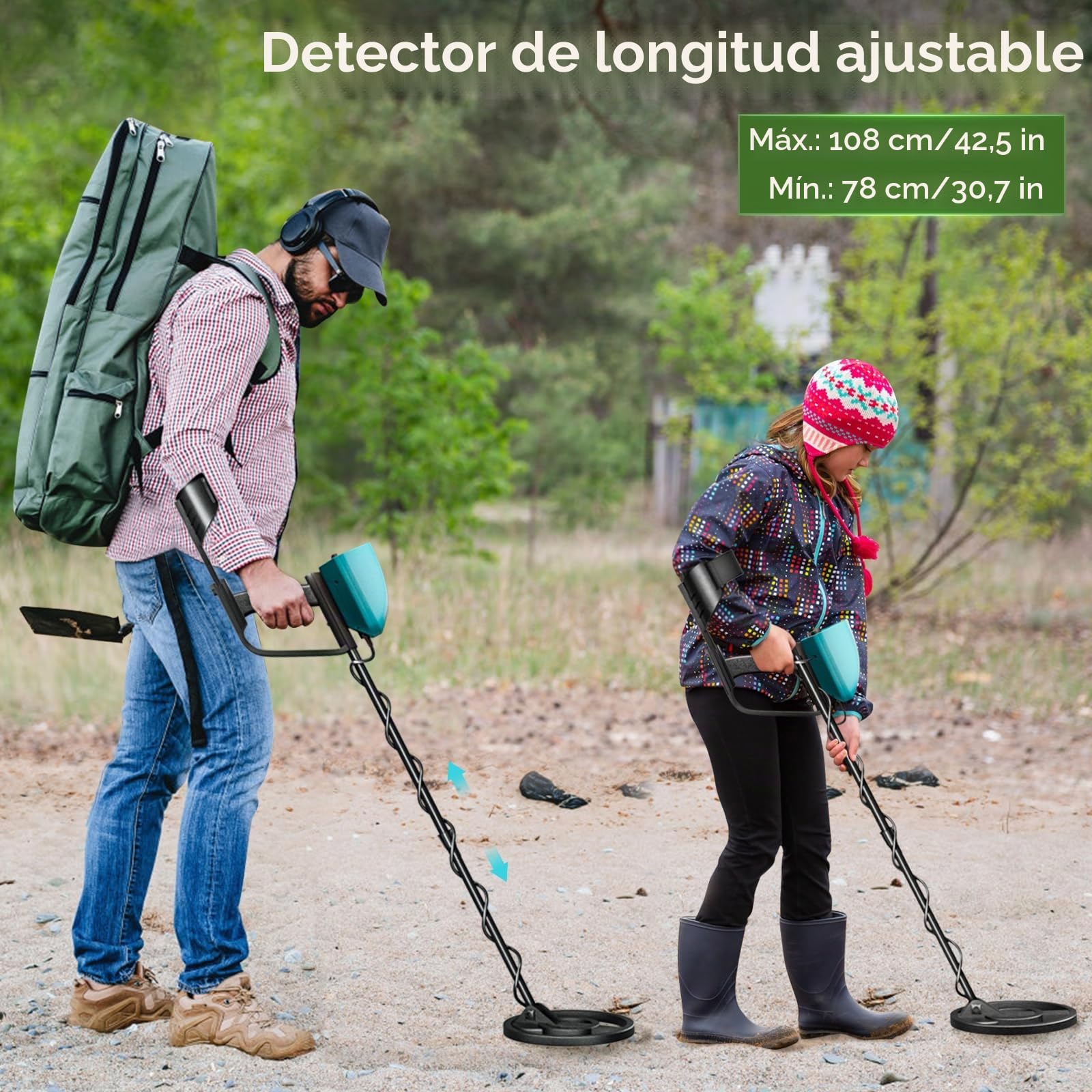 Detectores de Metales Alta Precisión Altura Ajustable, Detectores de Metales Profesionales a Prueba de Agua de 25 cm con Niños y Adultos, Batería Recargable