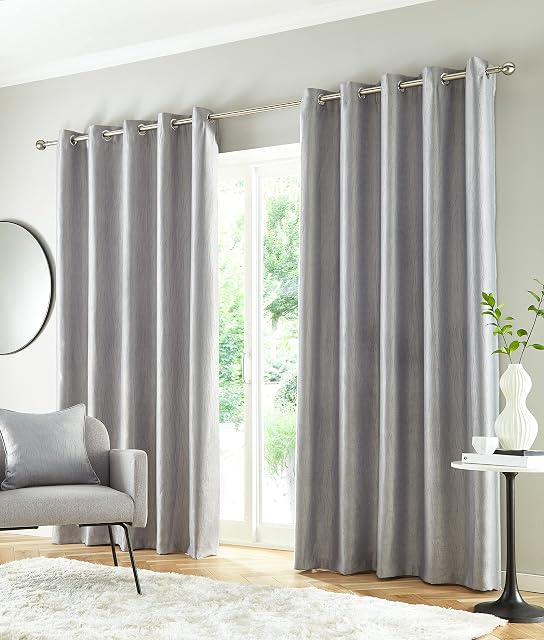 Enhanced Living Goodwood Silver Thermal Blockout Eyelet Curtains - 66 x 72 inch (168 x 183cm) - Energy Saving & Noise Reducing Curtains for Living Room & Bedroom