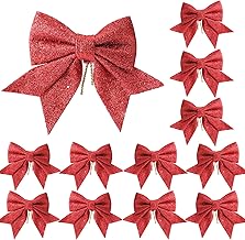 YUNLI 12 Stück Weihnachtsschleifen, Schleifen Weihnachtsbaum Rot, Glitzer Schleifen Weihnachtsbaumschmuck, Weihnachtsbaum Bogen Schleife, Weihnachten Schleifen für Weihnachtskranz Geschenke Deko