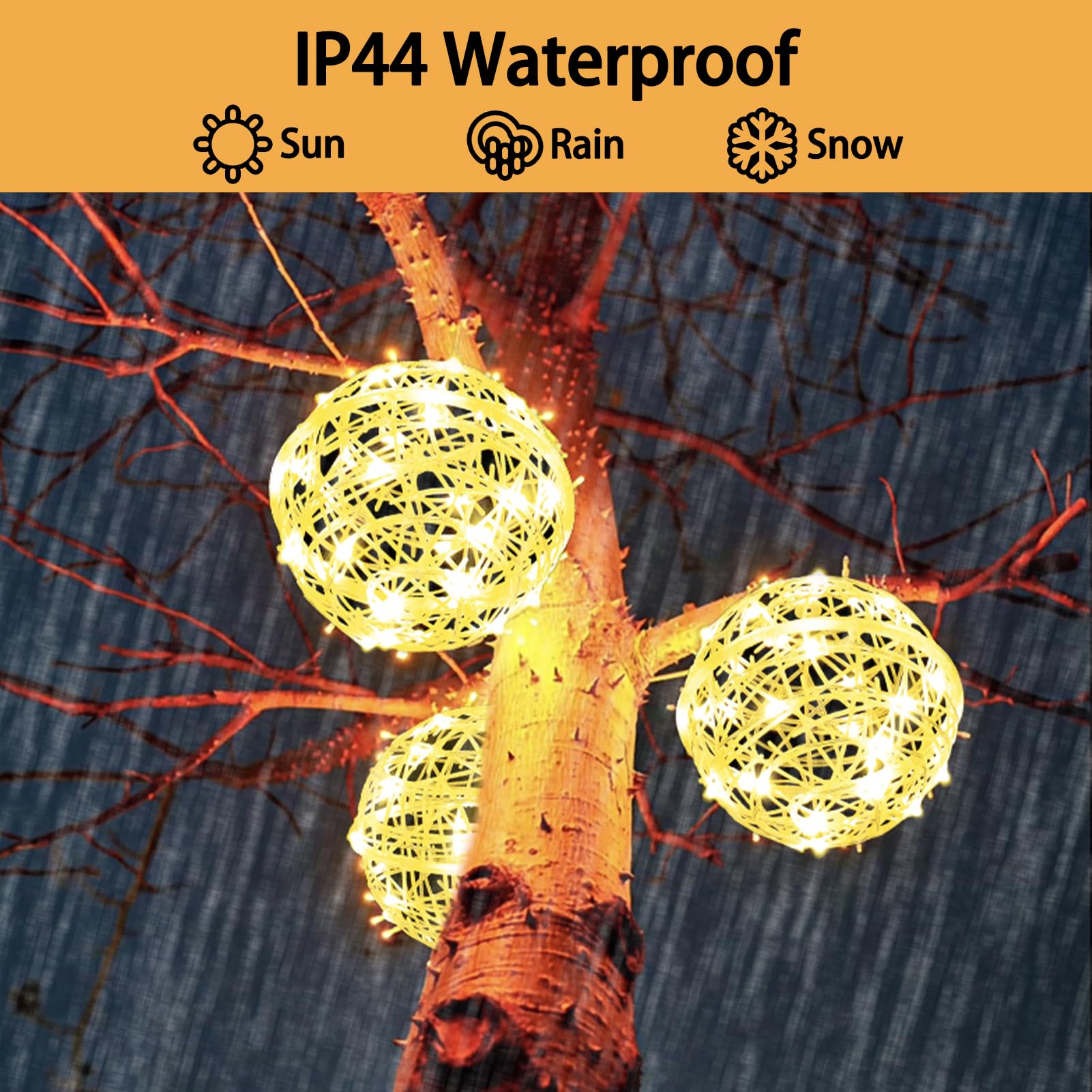 Solar-Weihnachtskugel-Lichter, 160 LEDs, für den Außenbereich, Baumkugel-Lichterkette, 8 Modi, wasserdichte Kugel-Laterne, Weihnachtsdekoration für Baum, Garten, Veranda, Warmweiß, 4 Stück