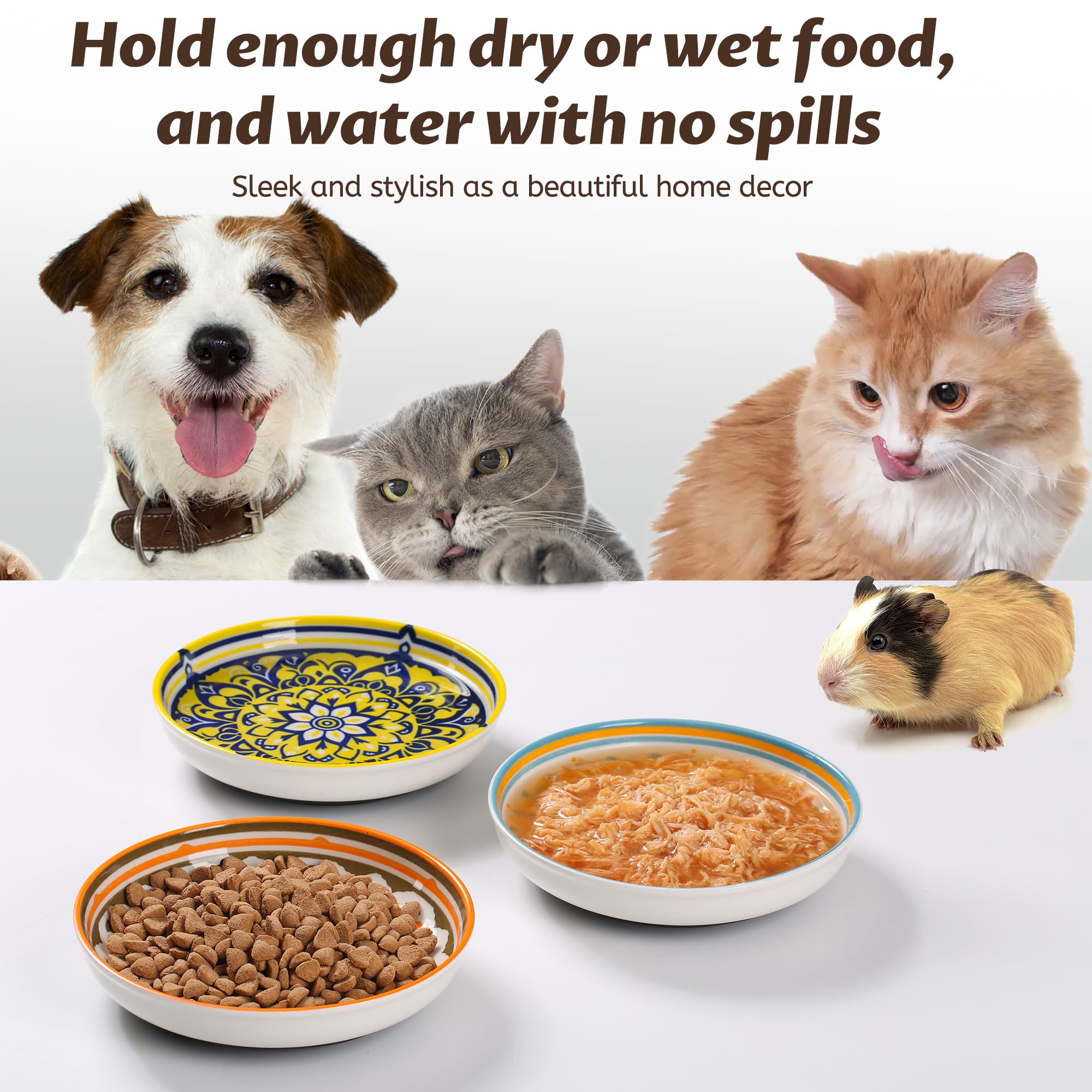 rutschfeste Katzennäpfe Keramik Katzenfutter Schüssel Set mit Silikonboden Schnurrhaare Freundliche Katzen Geschirr Niedliche Teller zum Füttern von Indoor-Katzen Kätzchen Kleine Hunde