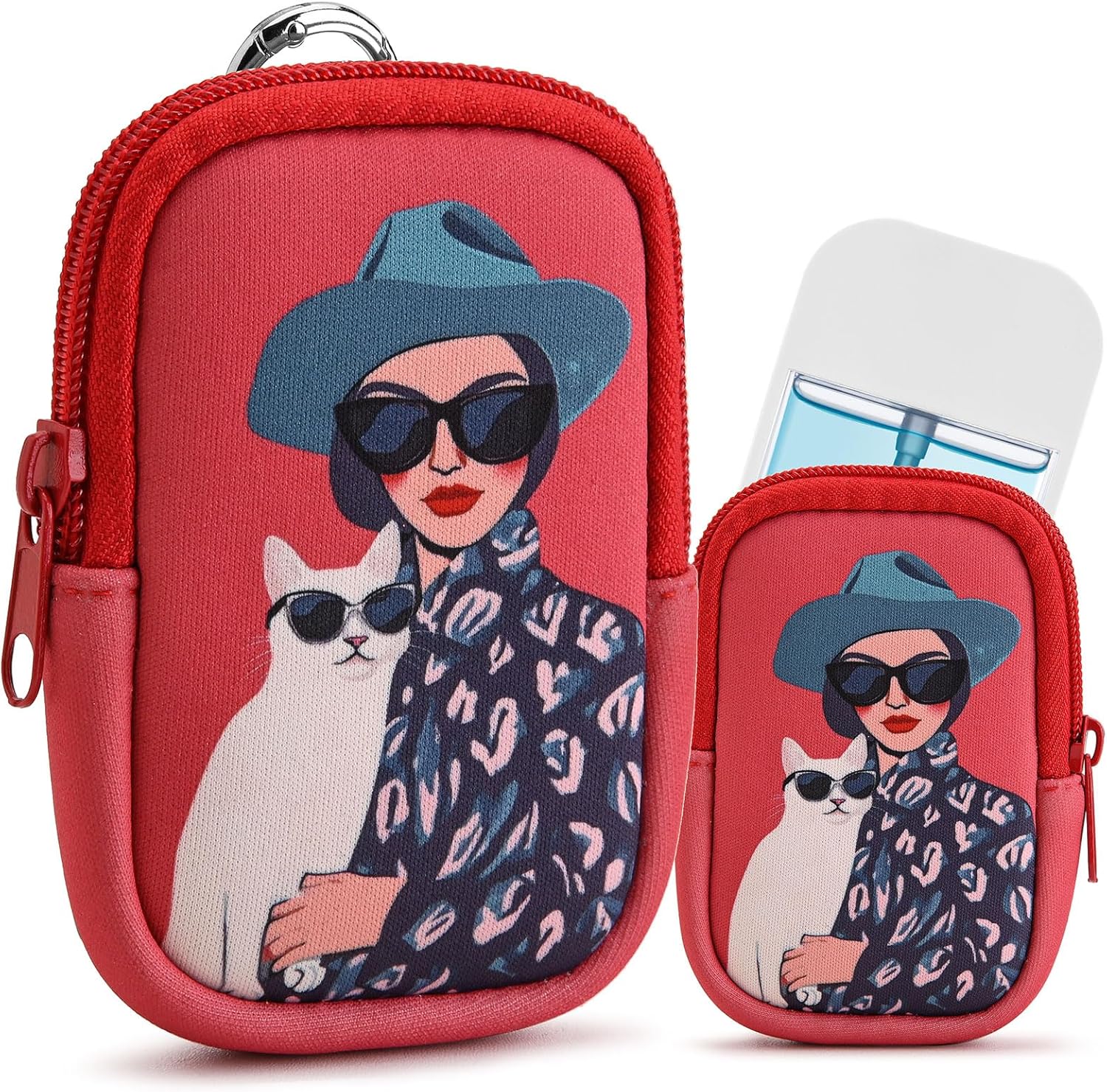 Cat Hand Sanitizer Spray Case, Portable Hand Sanitizer Holder, Mini Pouch, Zippered Pouch Case, Fashion Accessory with Snap Hook 1FL OZ Lady