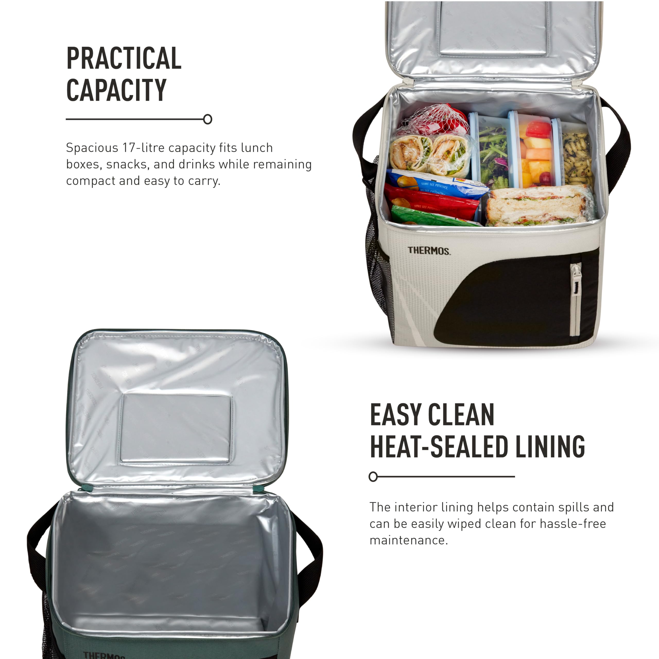 Thermos Radiance - Borsa termica da 17 l, per uso familiare, in arenaria, grande, per picnic e picnic, fodera resistente agli alimenti, isolamento Isotec che mantiene il cibo freddo per 5 ore