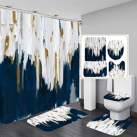 Exceptional 4-Piece Shower Curtain Set in Vibrant Blue