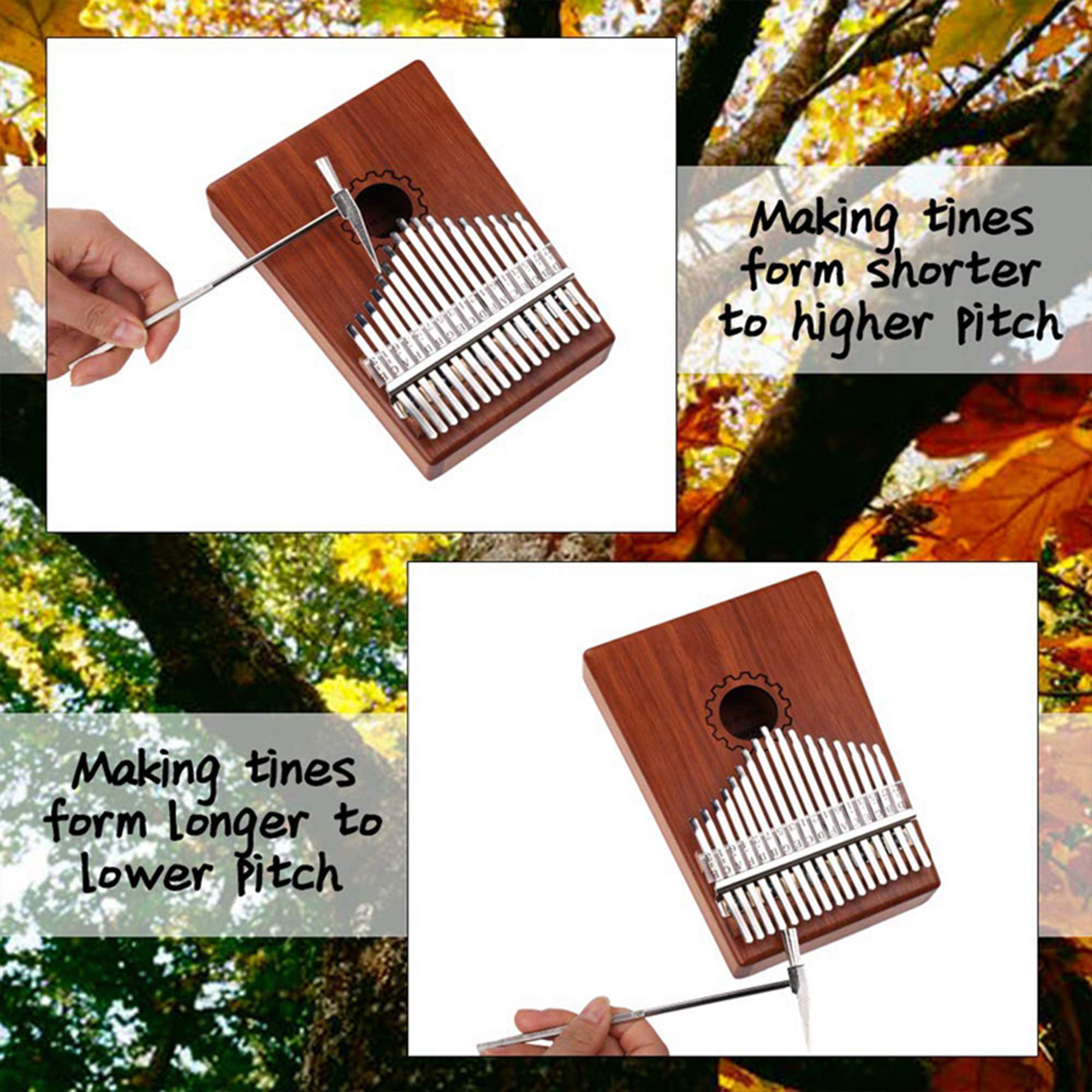Piano à Pouce Kalimba 17 Touches avec Bois D'acajou avec Sac, Kit Marteau et Livre de Musique, Thumb Piano Piano Portable pour Enfant