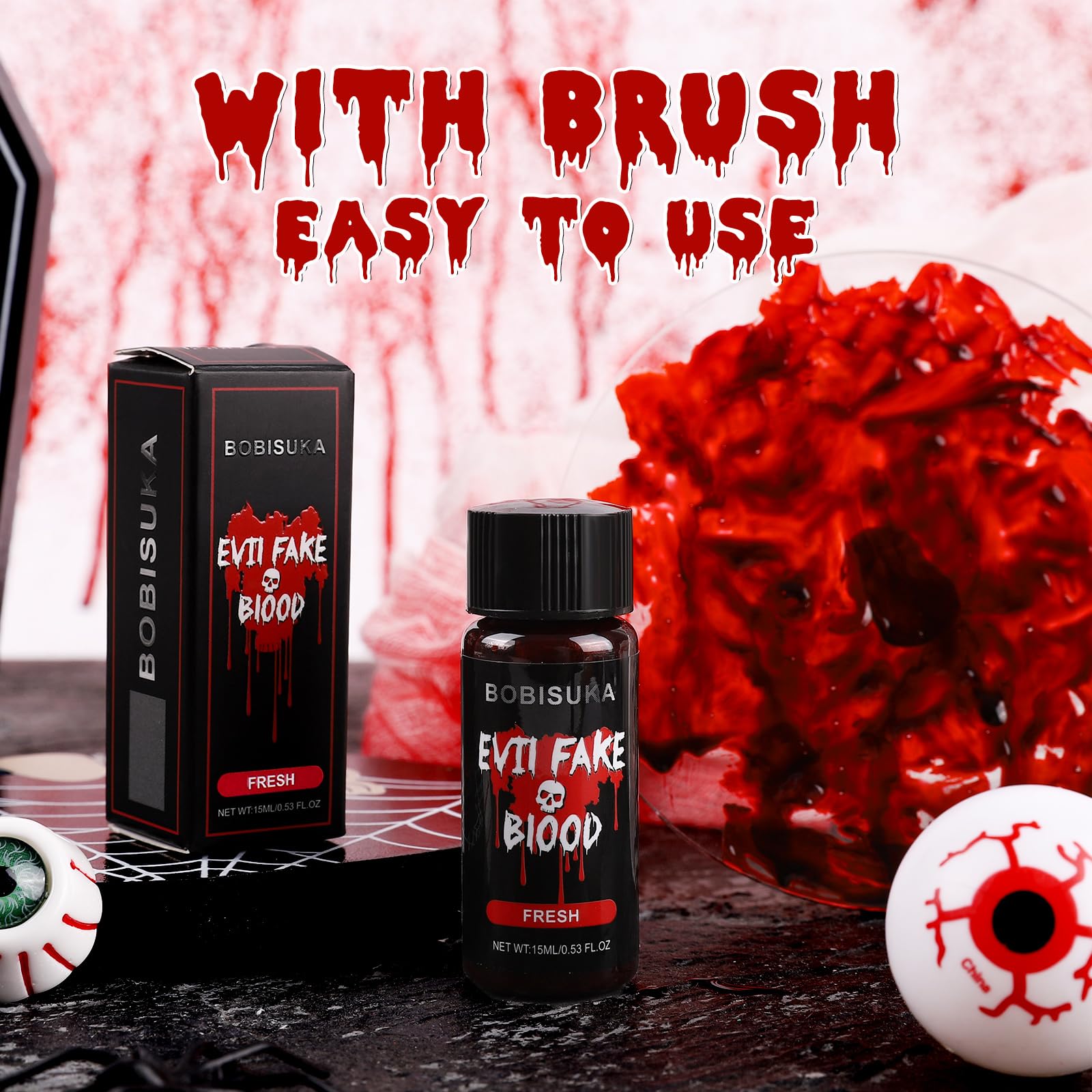 Sangre falsa de Halloween, sangre comestible de escenario de 0.53 onzas, kit de maquillaje realista de sangre de vampiro SFX, gel de sangre sintética lavable para monstruo zombi, efectos 7