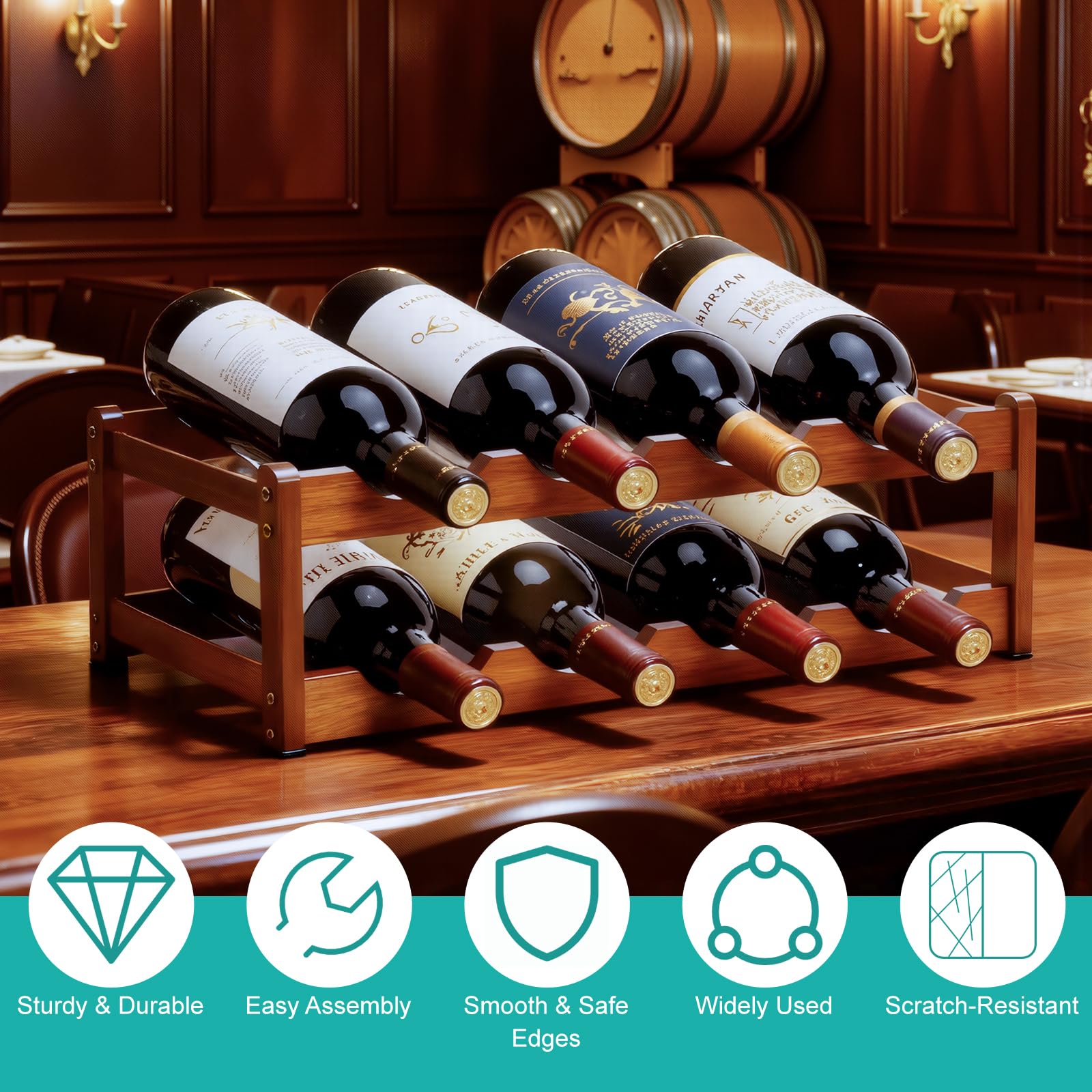 Fentar Vinoteca 12 Botellas, Botellero Vino de 3 Niveles, Botellero Apilable Estable, Botelleros Madera Estrechos para Cocina Bar Cellar (43 x 23,5 x 25cm) - 4