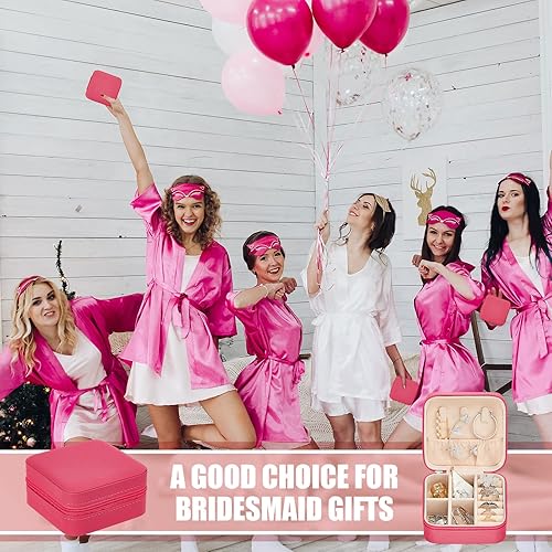 Miniatura 6 de Taiyin Caja organizadora de joyas de viaje, 6 unidades, cajas de regalo para dama de honor, mini caja organizadora de almacenamiento (rosa)
