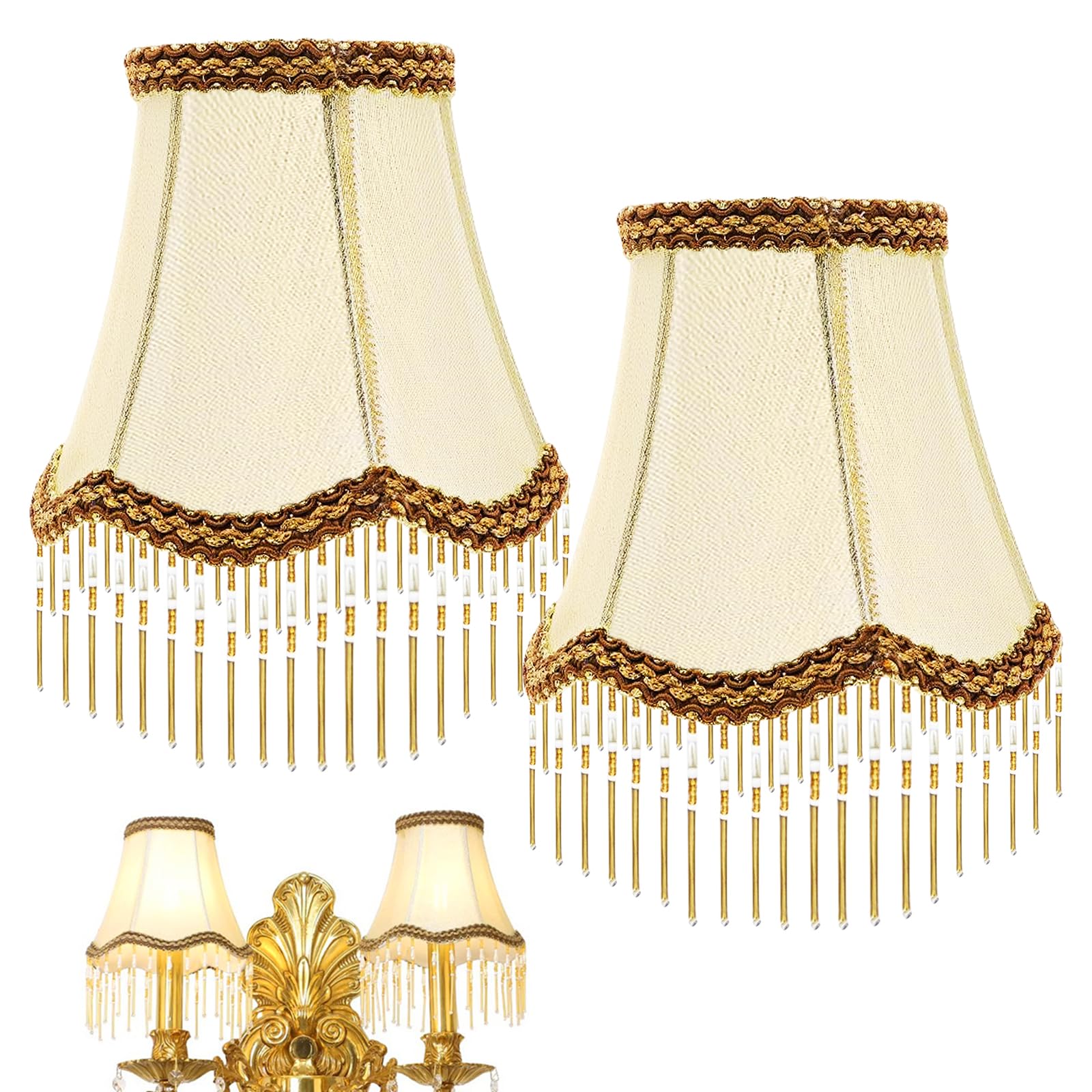 Abat-Jour Rétro Avec Franges: 2 Pièces Abats Jour Vintage En Tissu, Vintage Abat-Jours Victorien Frange En Forme De Pétoncle Pour Lampes E14 Suspension, Appliques Murales