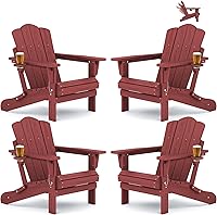 Vista 14 de KINGYES Juego de 2 sillas Adirondack de HDPE con respaldo ajustable plegable, color blanco