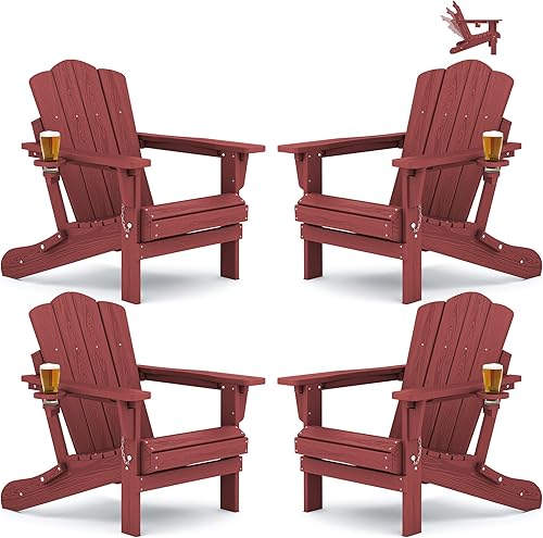 Miniatura 14 de KINGYES Juego de 2 sillas Adirondack de HDPE con respaldo ajustable plegable, color blanco