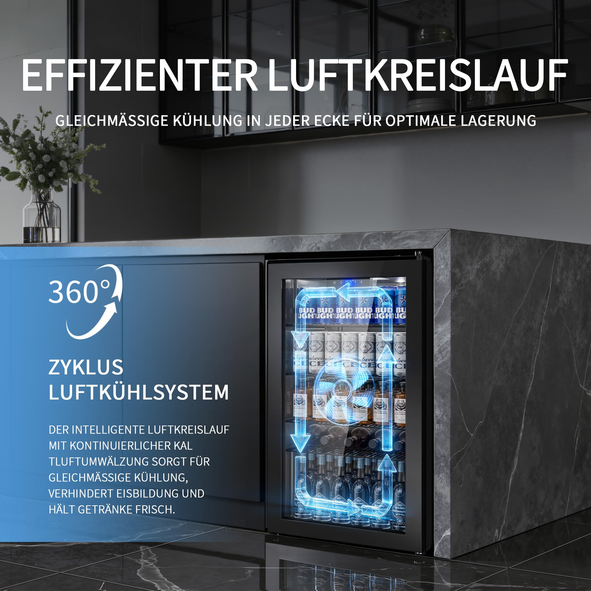 Airfish Getränkekühlschrank mit Glasfront 86L Mini-Kühlschrank verstellbare Regale Bier Wein Getränke