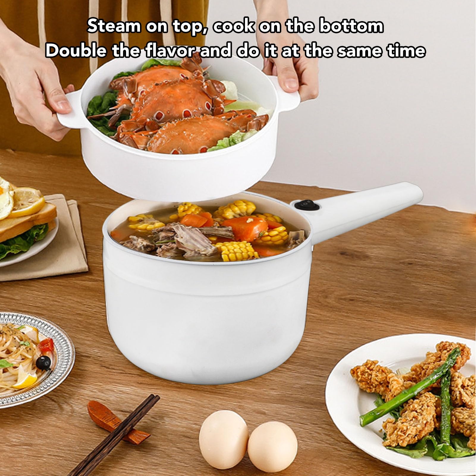 TOPINCN Marmite électrique 600 W 2 Vitesses 1,8 L Poêle à Revêtement en Céramique Poêle électrique Antiadhésive Hotpot Ramen Cuiseur Céramique Hot Pot Poêle électrique pour Dortoirs
