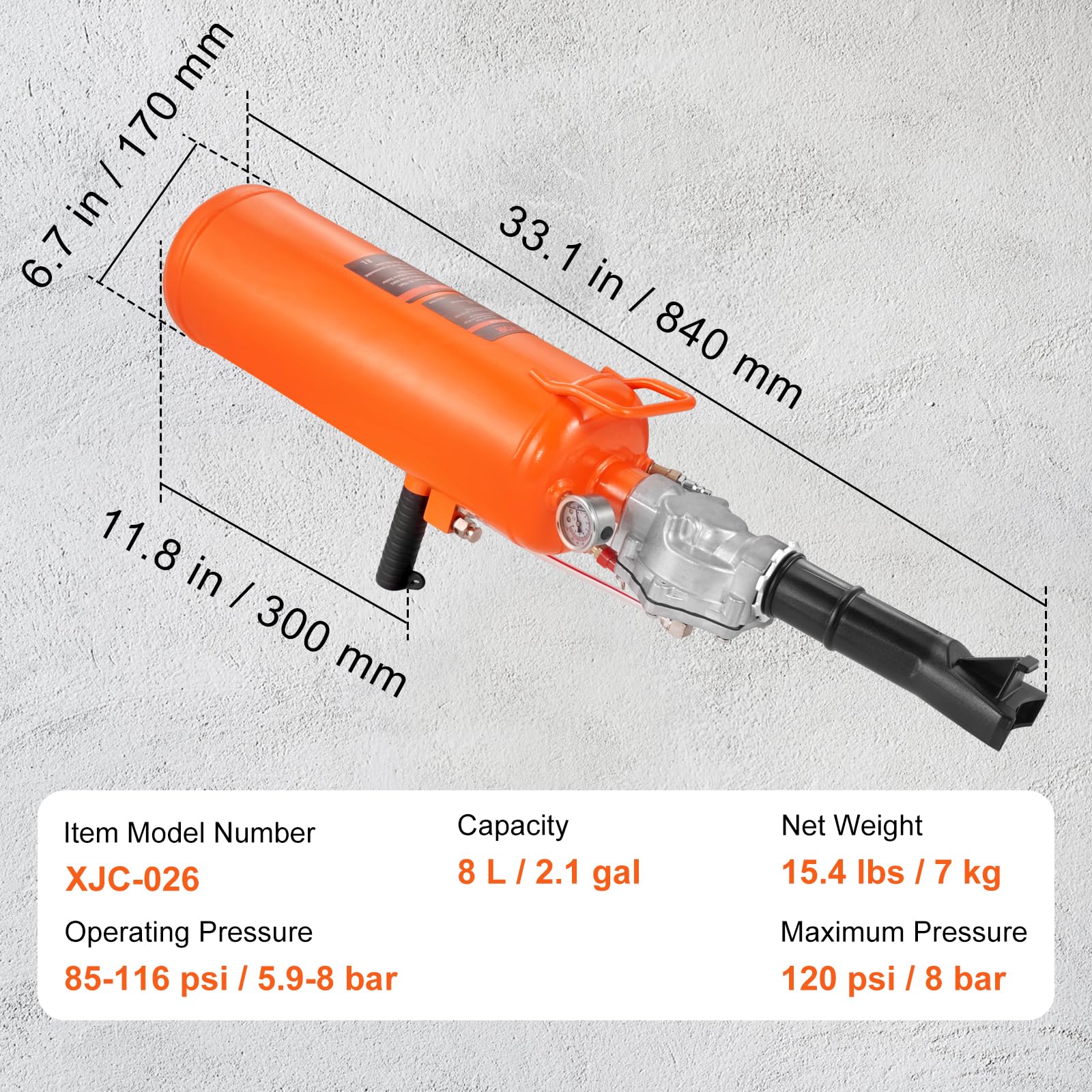 VEVOR Tire Bead Seater, 8L Air Tire Bead Blaster, 120 PSI Handheld Bead Bazooka, ulepszone przenośne narzędzie do pompowania opon, ciśnienie robocze 85-116 PSI do ciągnika, ciężarówki ATV