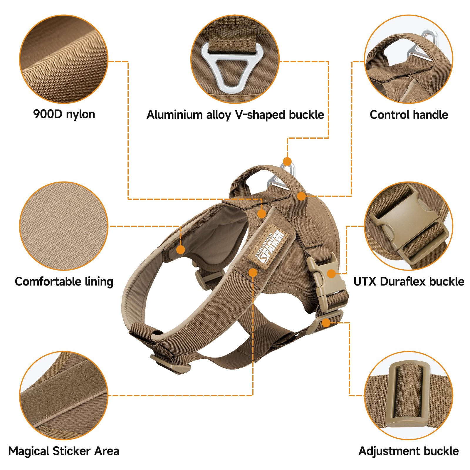 Excelente Elite Spanker Tactical Nylon Ajustable K9 perro arnés entrenamiento patrulla servicio chaleco para perro grande / pequeño