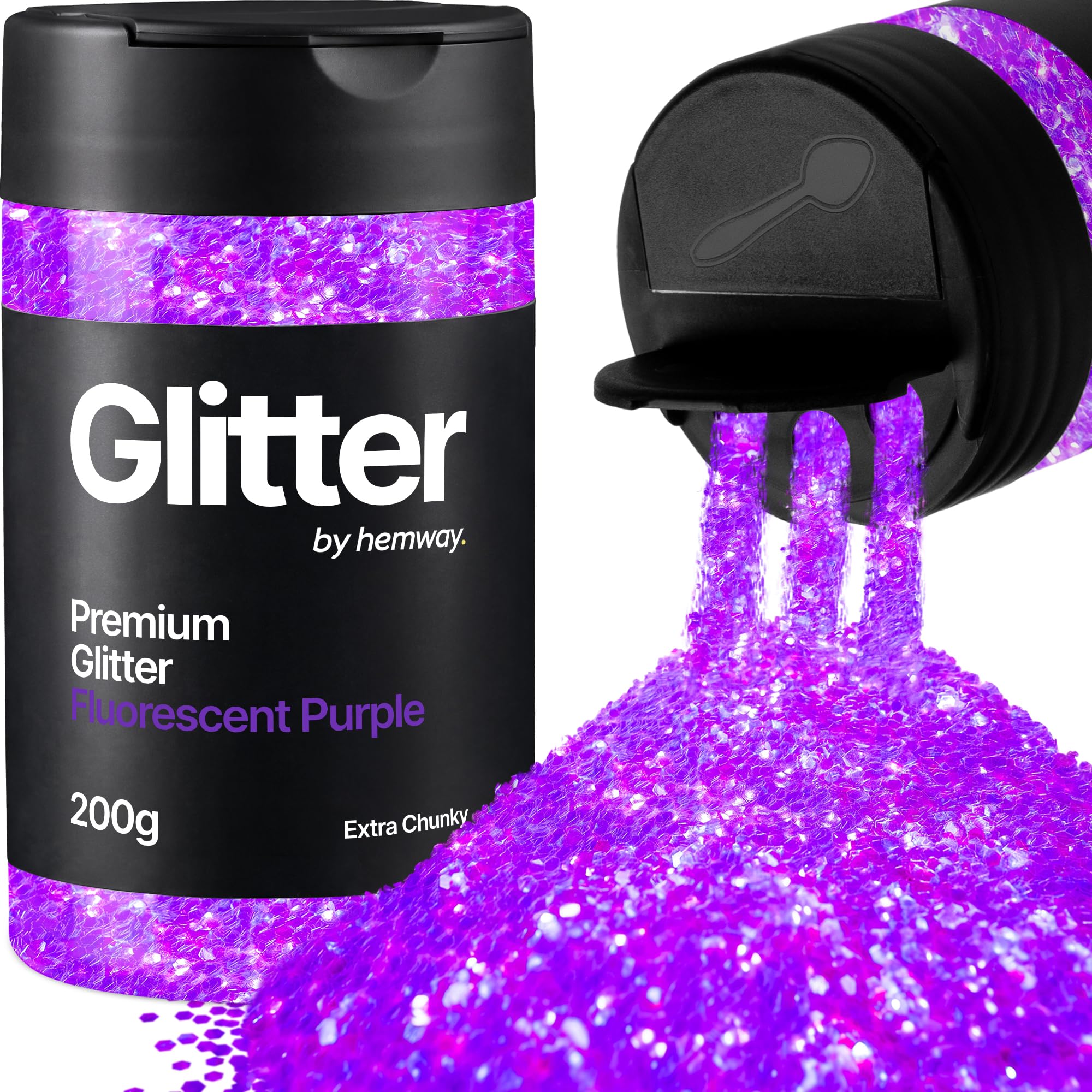 Hemway Fluorescent Purple Glitter Shaker, 200g Extra Chunky Glitter for Crafts Metallic Flake Sequins for Resin & Epoxy Crafts for Decorating, Halloween, Christmas, Nail, Face, Art