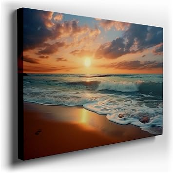 Canvas for Living room. Sunset Serenity Walk Along the Shoreline, 27 x 18 inch Canvas Wall Art - Beach Sunsets And Sunrises - Modern Home Decor - 114x76 cm 45x30 inch