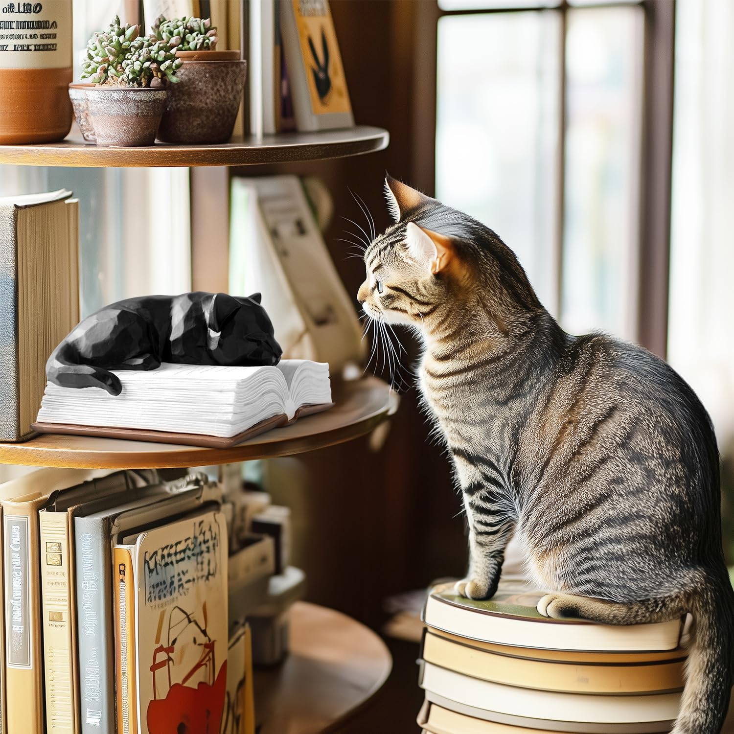 Regalos para amantes de los gatos, regalos para amantes de los libros, figuras de gato negro, decoración de gatos, regalos para amantes de los libros, mujeres, regalos conmemorativos de