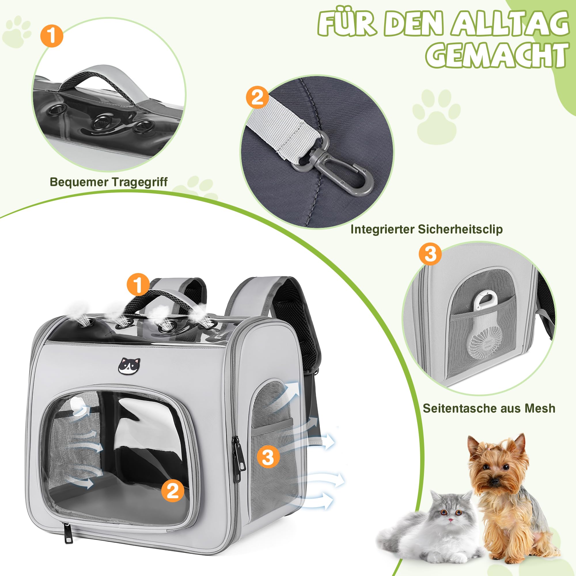 ALLSOPETS Katzen Hunderucksack für Katzen und Kleine Hunde, Wolken Grau