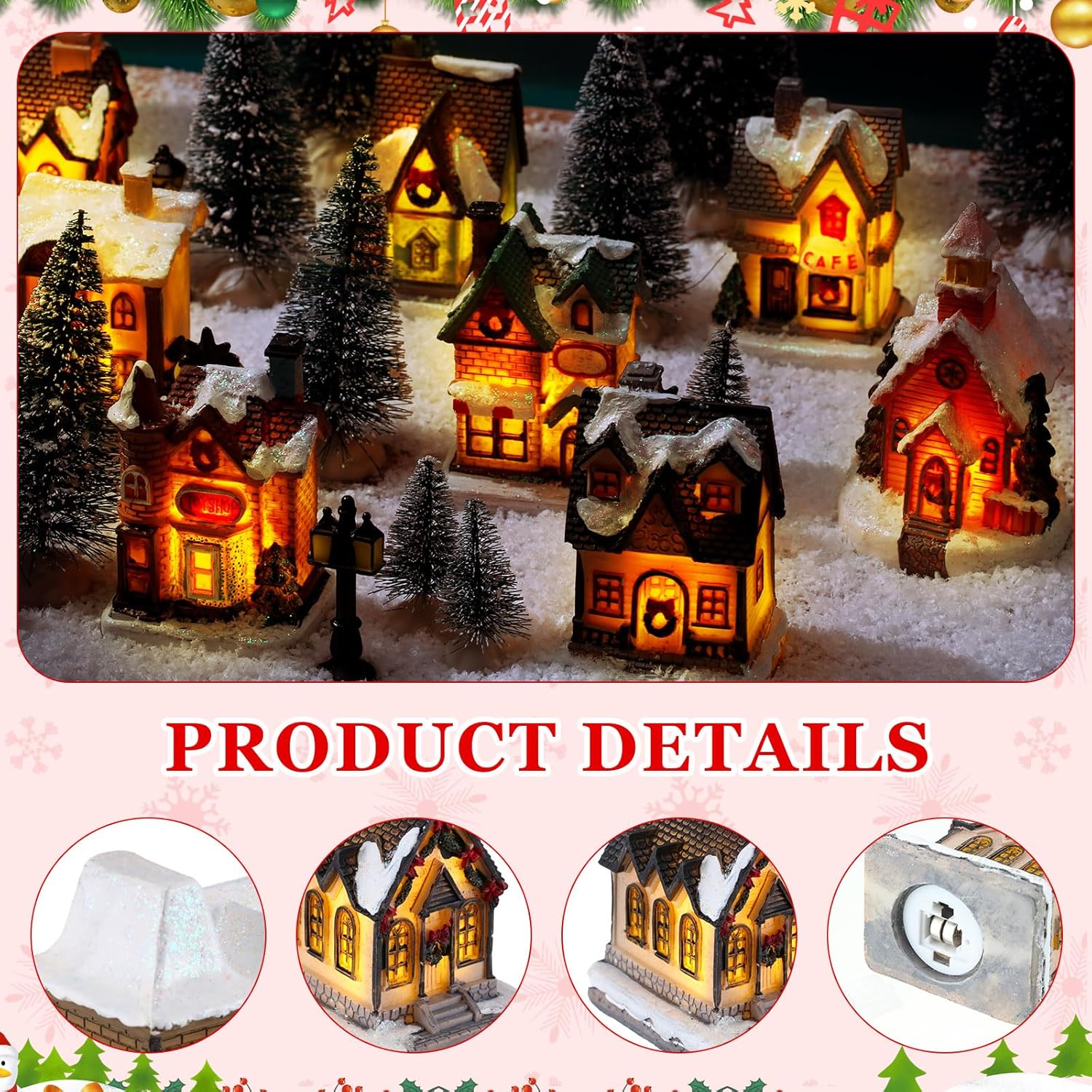 Liliful 36 Pcs Christmas Village Set - LED Lighted Houses and Buildings Collection for Winter Scene Decoration - Xmas Gifts for Table, Desktop, Indoor Displays