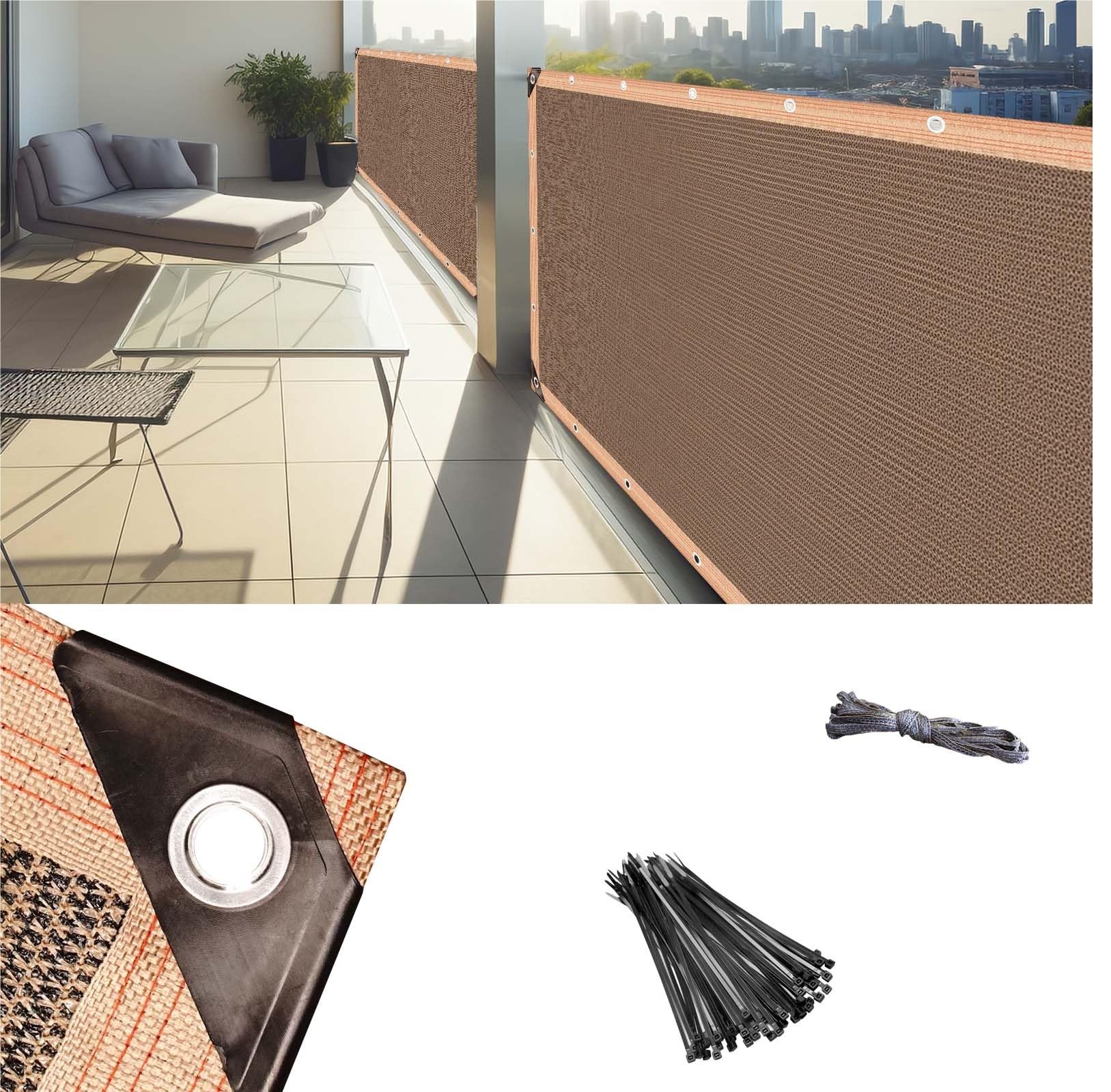 Toile d'ombrage marron pour créer un coin d'intimité sur le porche