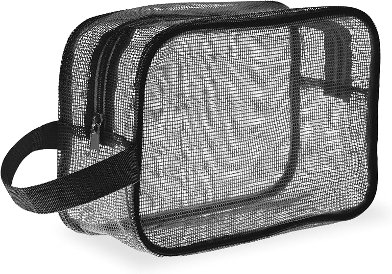 Necessaire de banho em tela Aiyorse preta, retangular, com zíper e alça, 24 x 17 x 9 cm