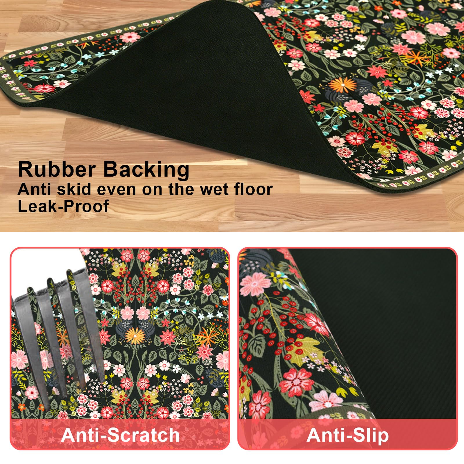 Tappetino per cibo per cani per pavimenti vintage boho floreale impermeabile per cibo per gatti e ciotole d'acqua – verde scuro assorbente ad asciugatura rapida antiscivolo tappetino per