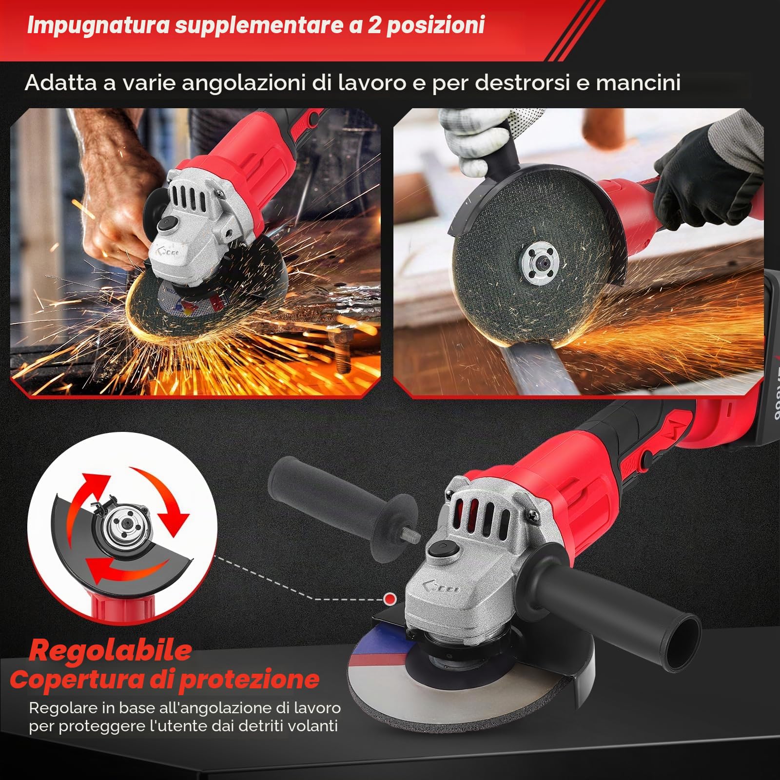 Smerigliatrice Angolare a Batteria 21V, 125mm Smerigliatrice angolare senza fil con 2 batterie 3.0Ah, 13500 RPM, 3 Velocità con ruote da taglio, levigatrice lamellare per taglio e macinazione