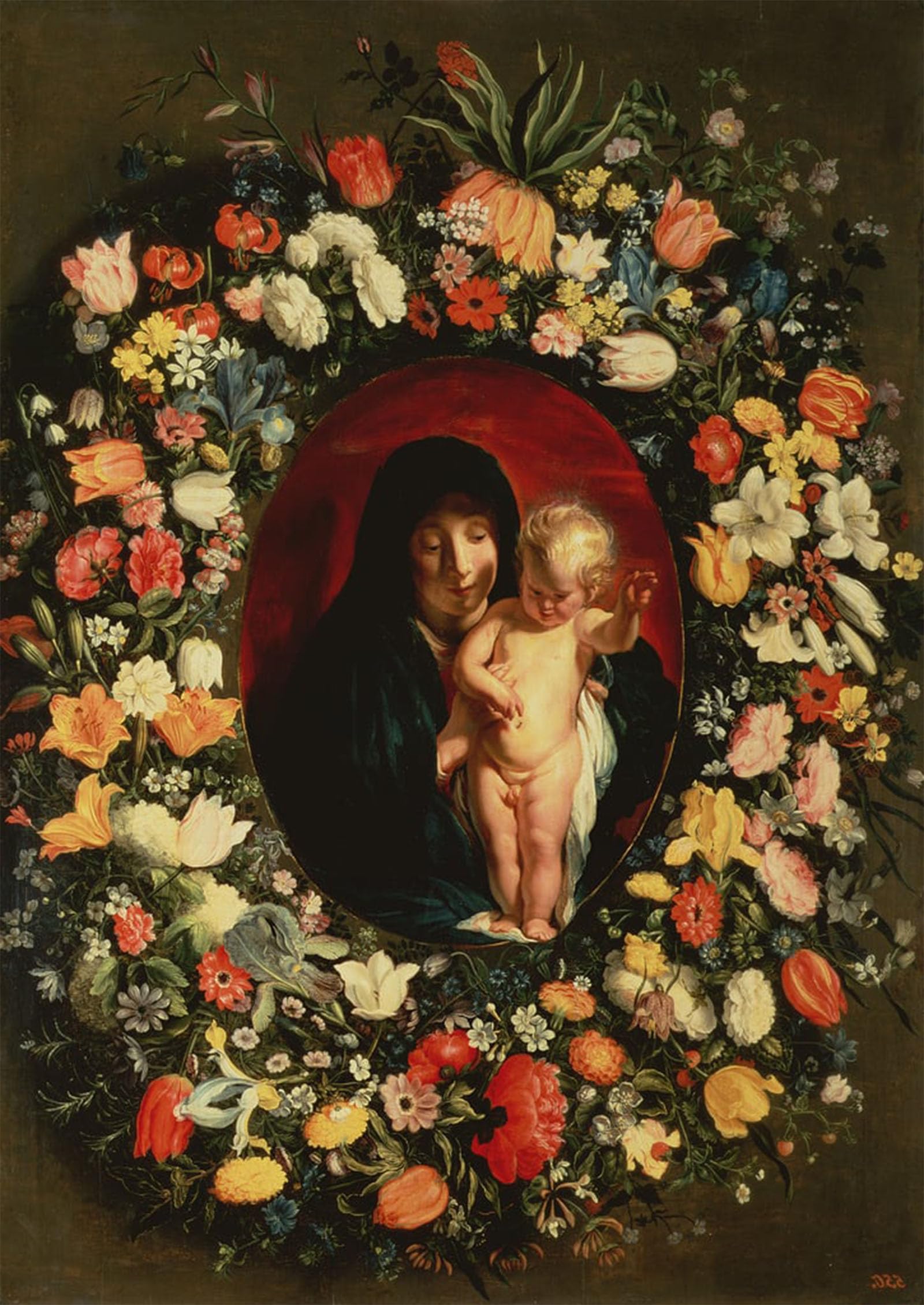 SERENDIPITP Vintage Wall Art Canvas Nordic Poster Canvas Print Picture Lady and Child Wreathed with Flowers by Jacob Jordaens Wall Art Poster for Home Decor 60x90cm