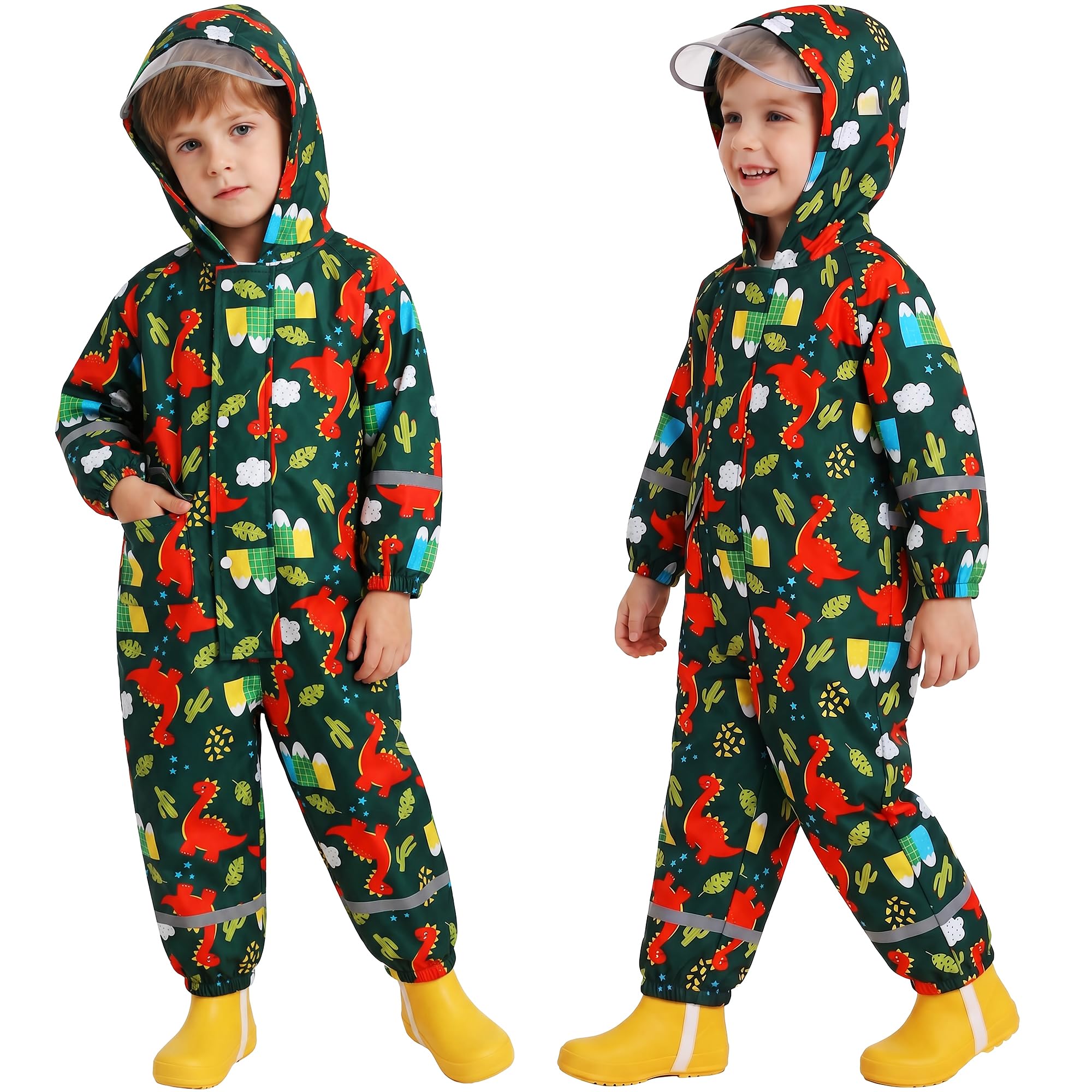 Chubasqueros para Niñas Impermeables Chaquetas Ligero Capa de Lluvia Bebé Encapuchado Mono de Bolsillo Estampados Reflectante Abrigos Impermeable Ropa Niños 1-9 años