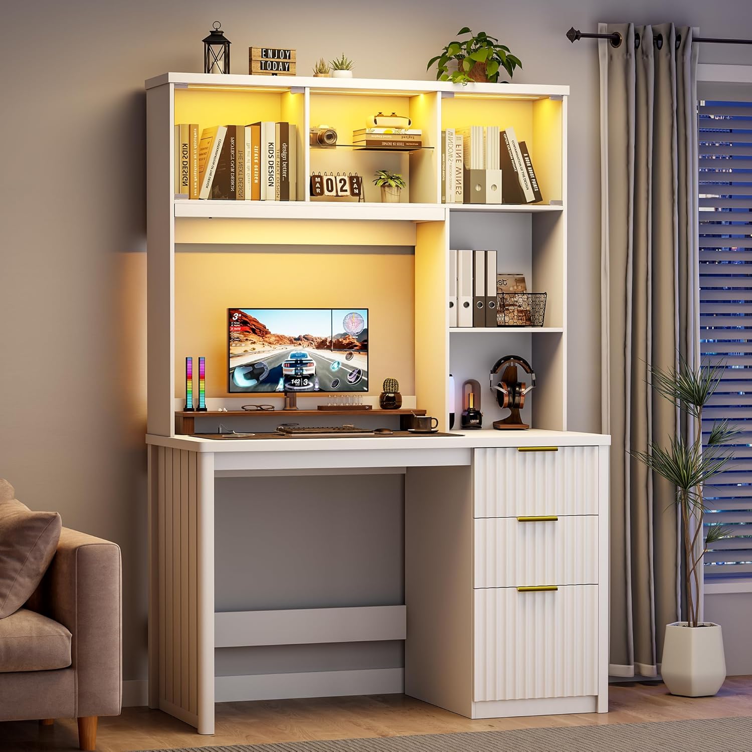 Amazon.com: WOOVIVS Standing Desk with LED Light for Office Room, Smart ...