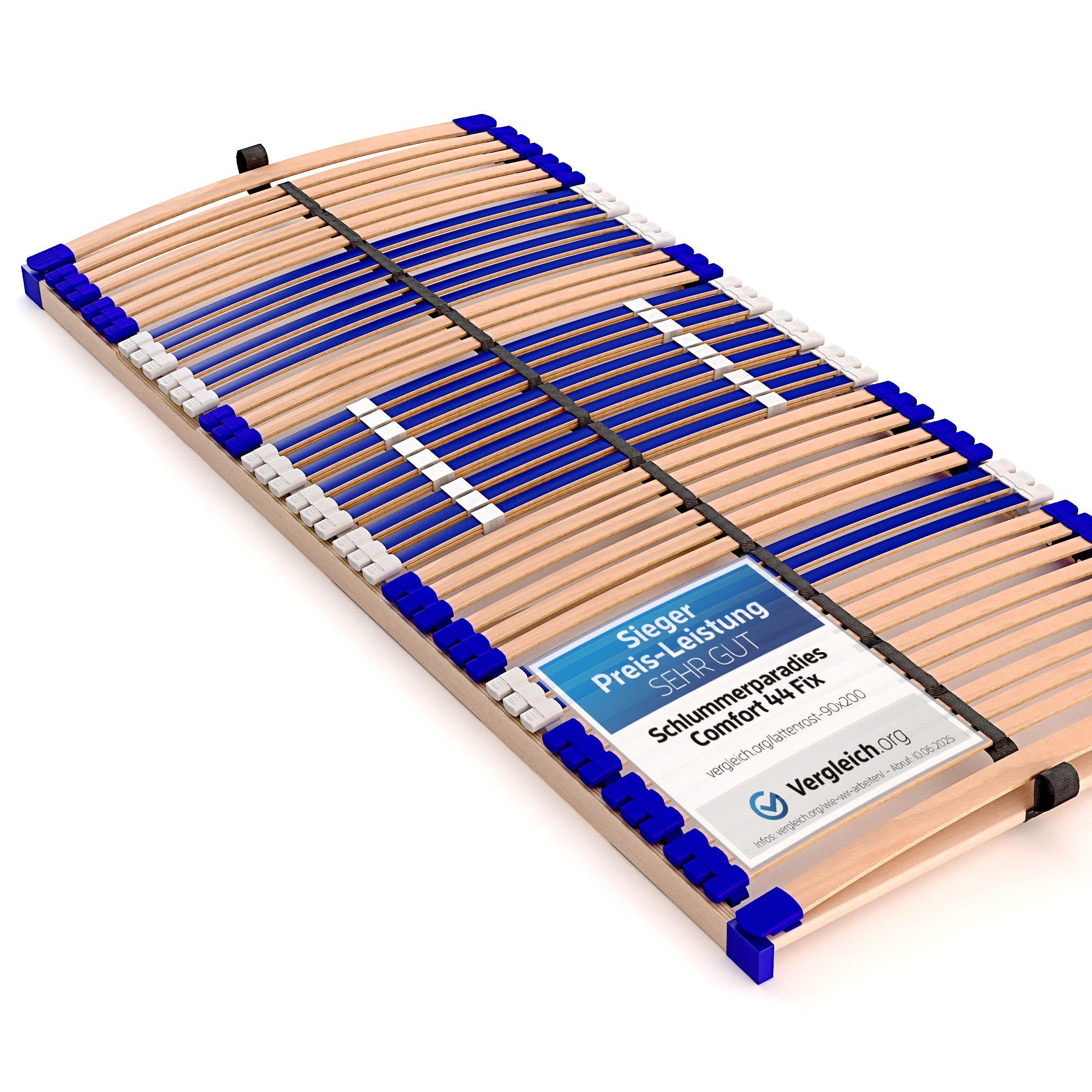stabiler Lattenrost 100% BUCHE Lattenrahmen - nicht verstellbar, starr - SCHULTERFRÄSUNG, 7 Zonen, 44 Federleisten, Härte-Regulierung, Mittelgurt - FIX COMFORT 44® - fertig montiert (90x200cm)