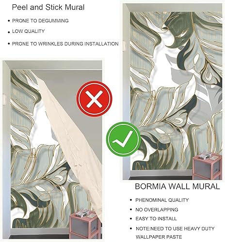 Miniatura 5 de Bormia - Mural de pared pintado a mano, plantas tropicales, hojas, líneas, luz de lujo, papel tapiz para sala de estar, dormitorio, 151 x 105