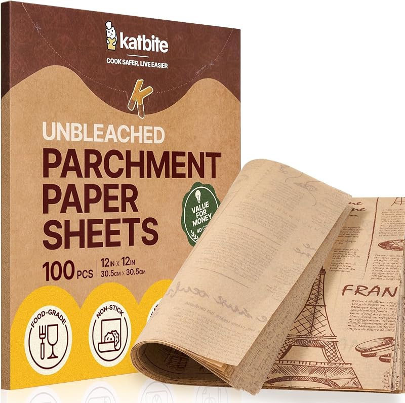 Katbite Papel de regalo para sándwiches de 12 x 12 pulgadas, 100 unidades, a prueba de grasa, antiadherente | Hojas de papel pergamino sin blanquear para envolver, ideales para pan, hamburguesas y sándwiches, papel periódico vintage, apto para uso alimentario