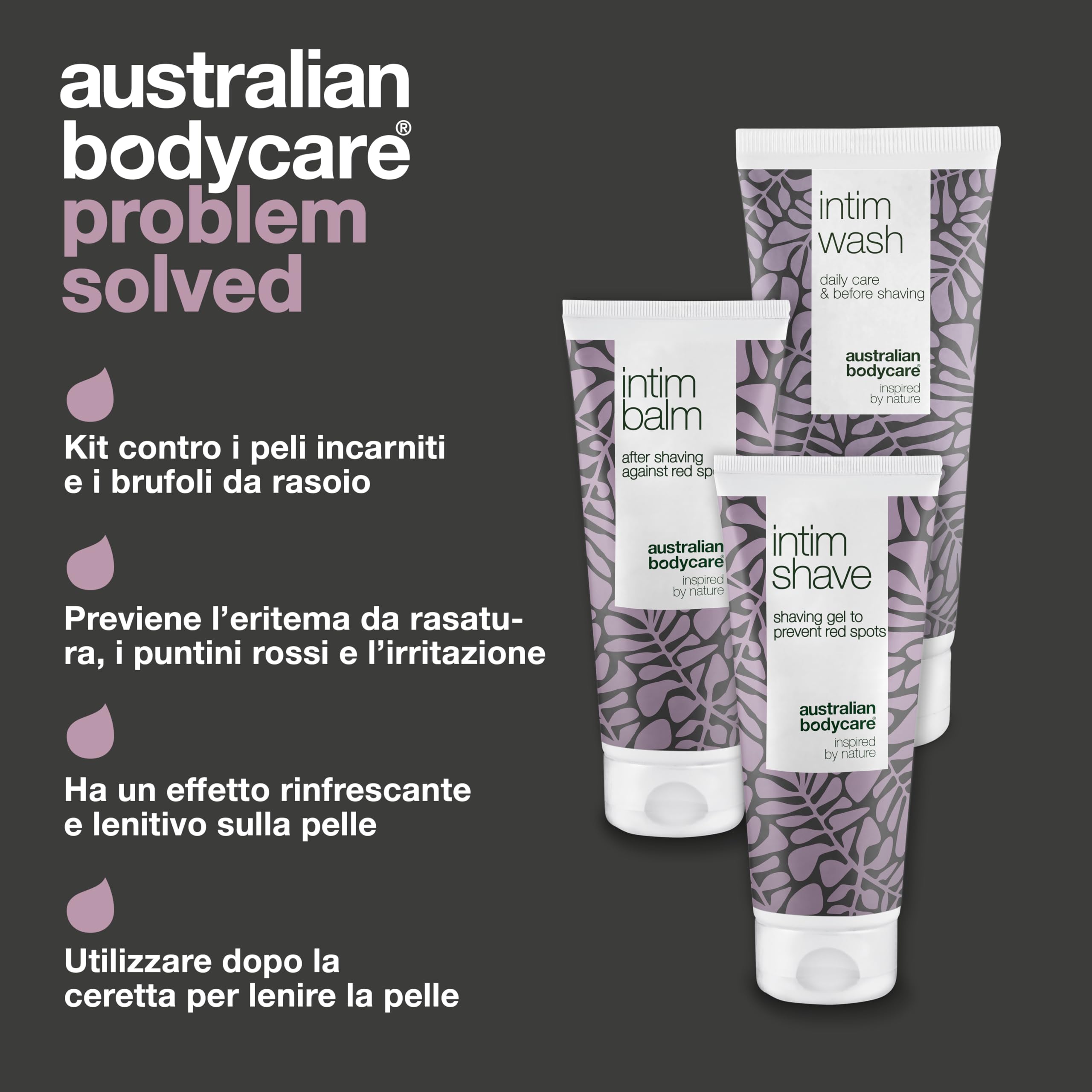 KIT di depilazione intima – 3 prodotti per liberarti di irritazioni e peli incarniti. Contiene: Intim Wash 200 ml, Intim shave 100 ml, Intim balm 100 ml | Australian Bodycare