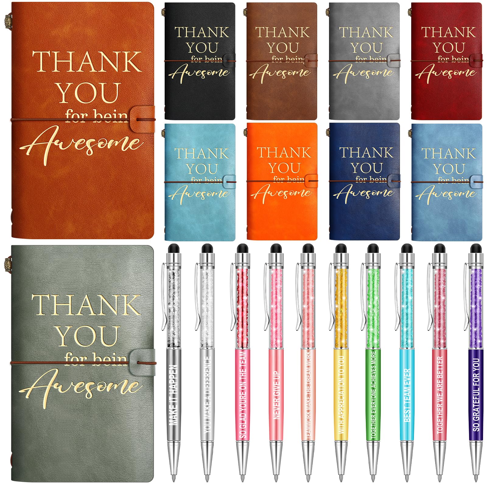 Booson 20 Pcs Employee Appreciation Gifts Inspirational Leather Notebooks Encouragement Stylus Ballpoint Pens Motivational Journals Thank You Gifts