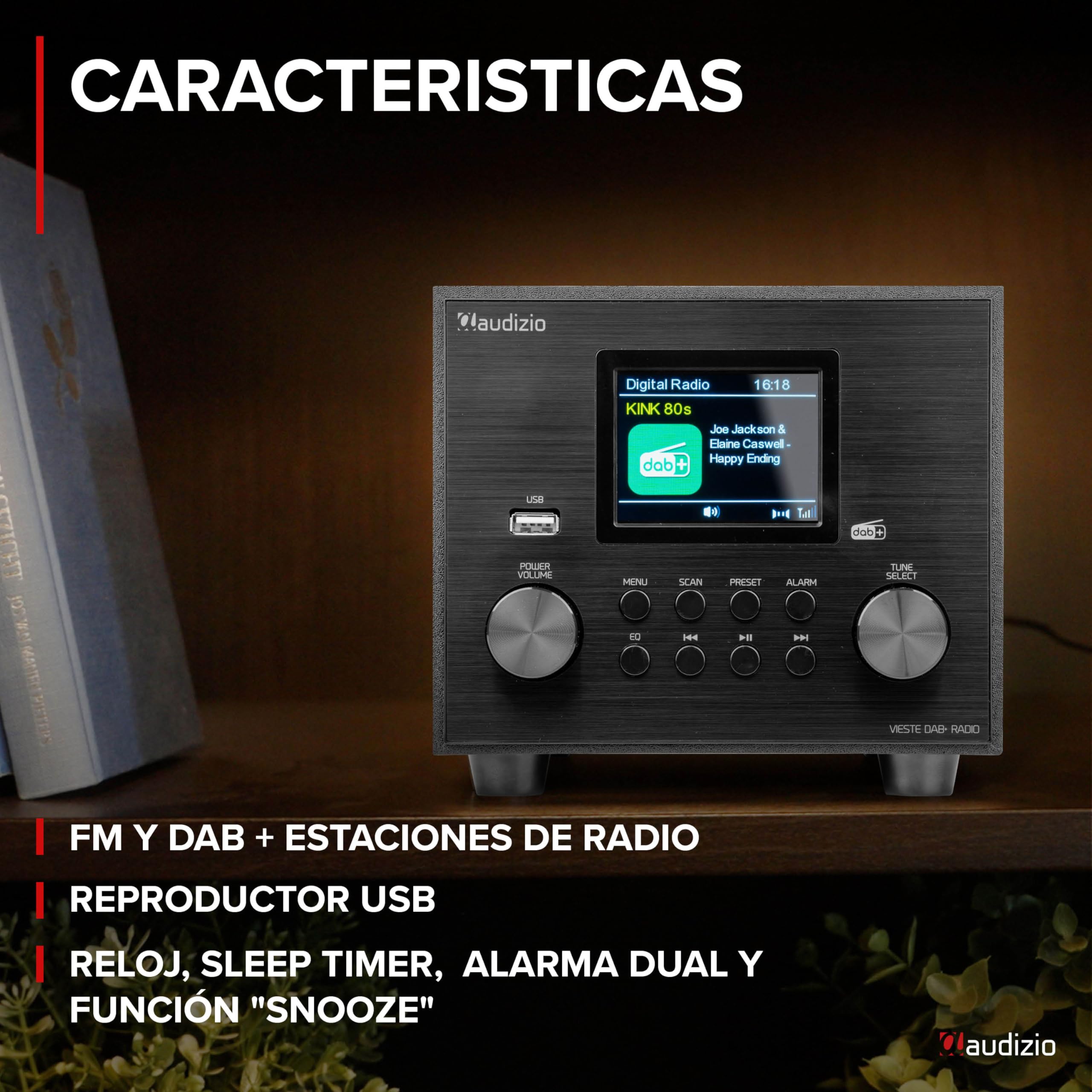 Audizio Vieste Radio Digital Dab+ con Bluetooth y subwoofer en Color Negro, Altavoz Bluetooth con FM, 20 Presintonías, Auto-Scan, Salida de Auriculares, Entrada AUX, Streaming Inalámbrico de Música